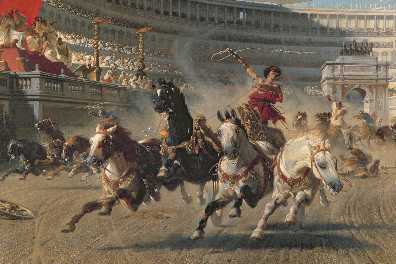 The Chariot Race ، حوالي 1882 (زيت على قماش) (تفاصيل 201093) بواسطة الكسندر فون فاغنر