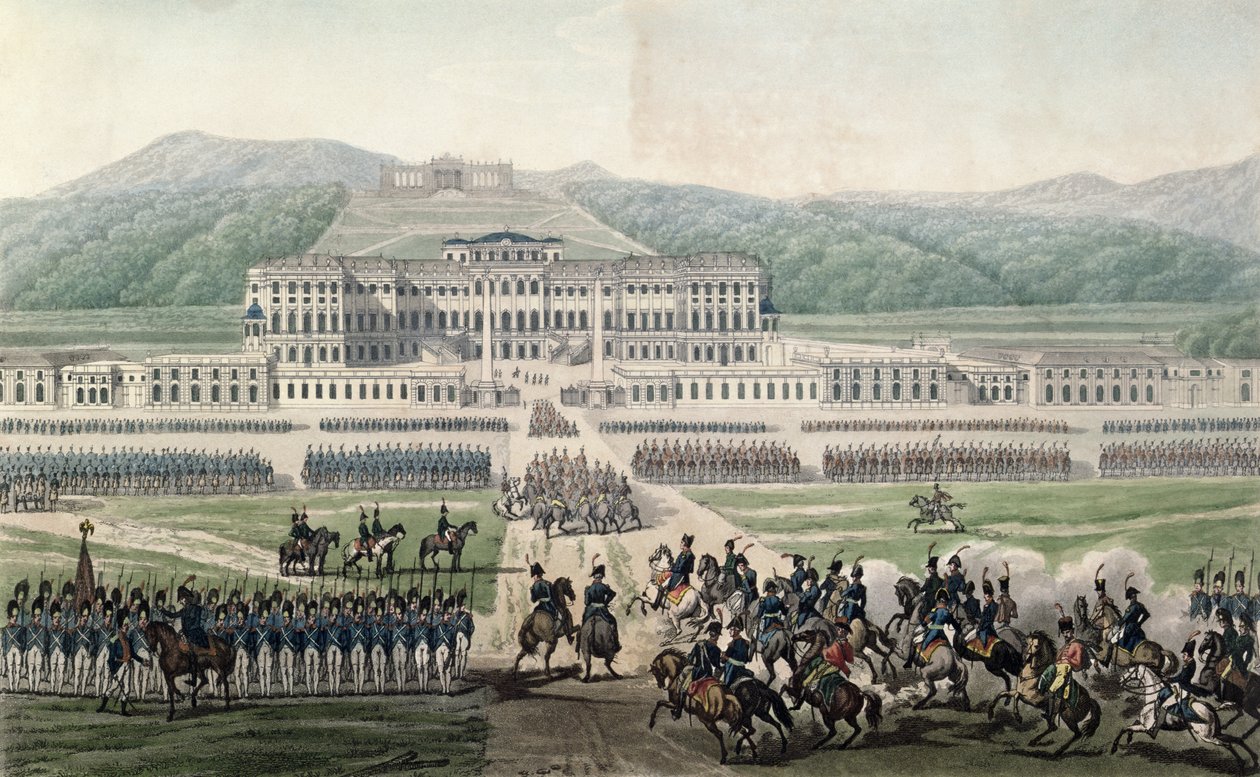 وصول نابليون بونابرت (1769-1821) إلى شلوس شونبرون ، نقشها أوبيرتين ، c.1820 بواسطة ألكسندر دي لا بورد