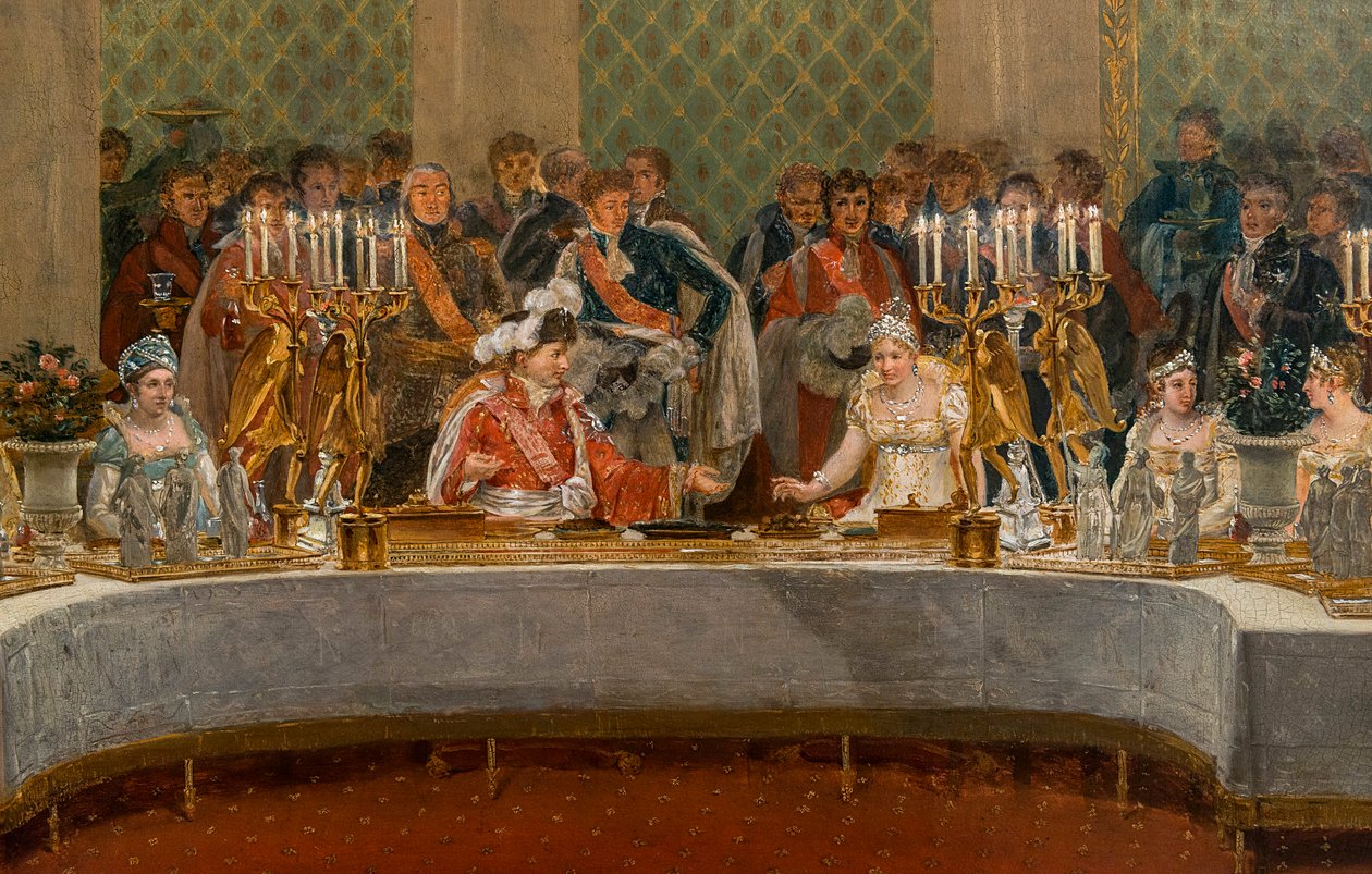 مأدبة زواج نابليون بونابرت (1769-1821) وماري لويز دي هابسبورغ-لورين (1791-1847) 1810 - التفاصيل: حفل زفاف نابليون الأول وماري لويز في مسرح قصر قصر التويلري ، 2 أبريل بواسطة ألكسندر دوفاي
