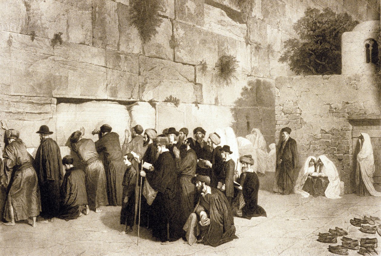 اليهود عند الحائط الغربي ، القدس ، حوالي 1880 (نقش) بواسطة الكسندر (بعد) بيدا