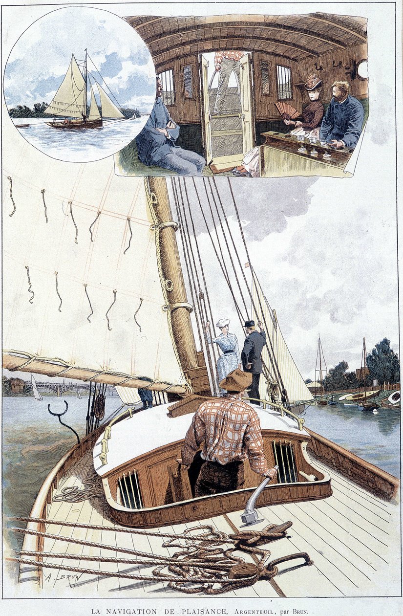 Boating in Argenteuil - drawing by Brun بواسطة الكسندر برون