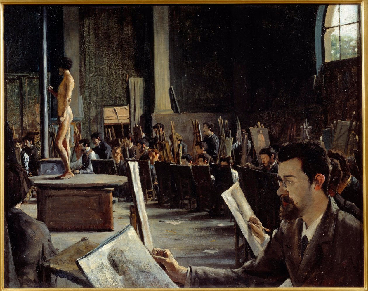 ورشة عمل الرسام ألكسندر كابانيل (1823-1889) في مدرسة الفنون الجميلة رسم بواسطة تاكريد باستيت (1858-1942) 1883 متحف غرونوبل للفنون الجميلة! قد يخضع استخدام هذا العمل لطلب إذن من جهة خارجية أو طلب ترخيص إضافي بواسطة ألكسندر كابانيل