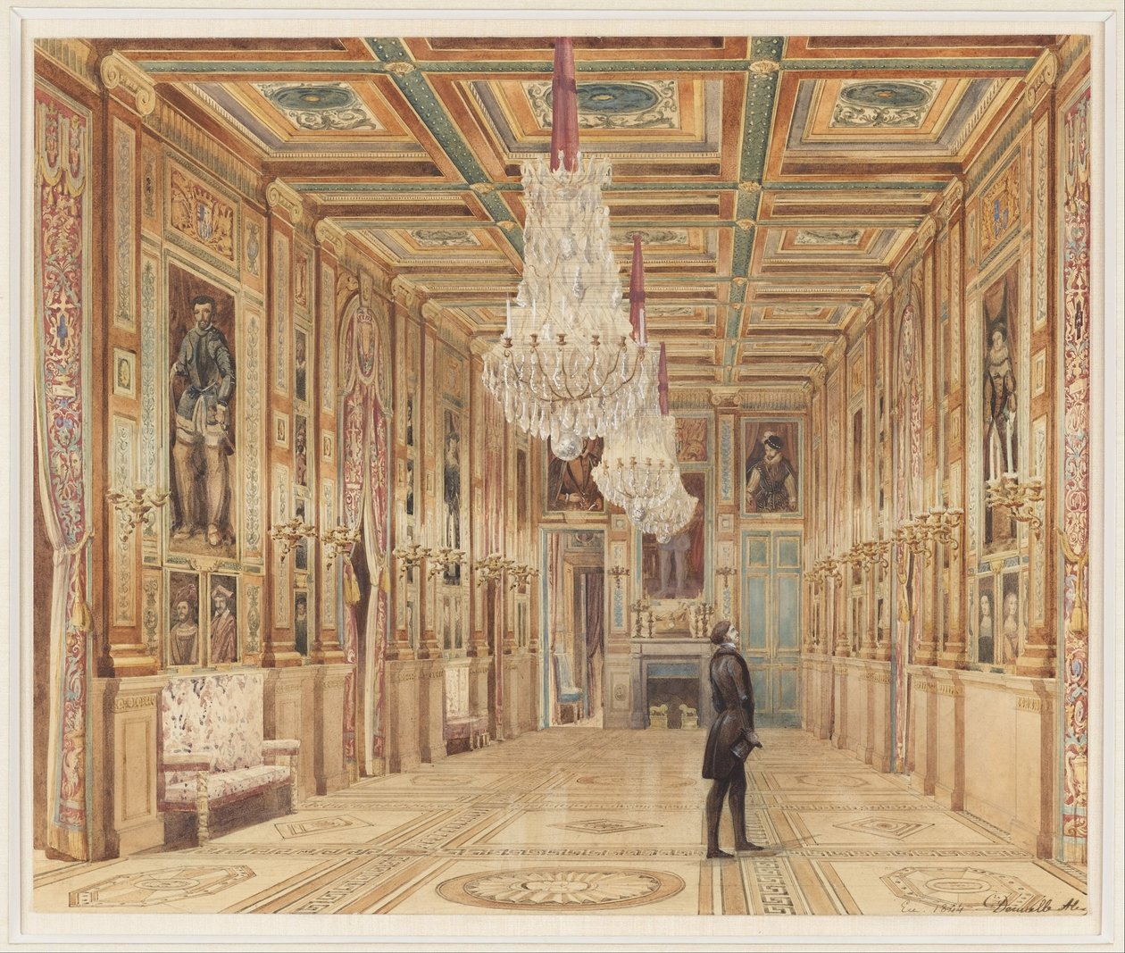 منظر لمعرض الصور في Château d&39;Eu (Vue de la Galerie au Château d&39;Eu) بواسطة ألكساندر دومينيك دينويل