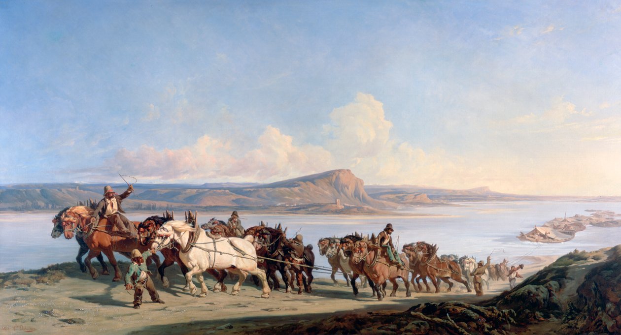 مرفق الخيول تسحب القوارب أسفل الرون ، c1825-1870 بواسطة الكسندر دوبويسون