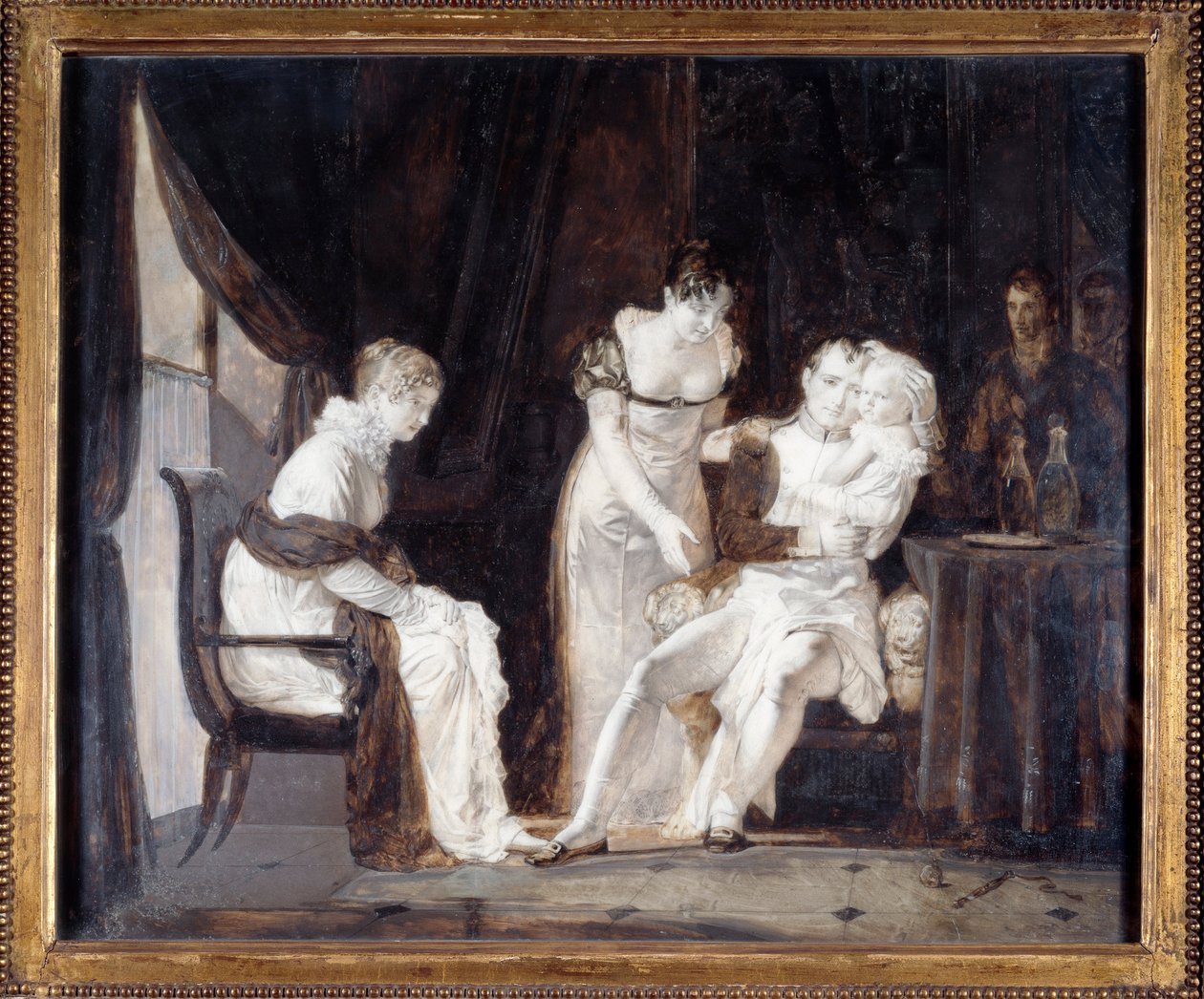 نابليون مع ملك روما. نابليون الأول بونابرت (1769-1821) ، وزوجته ماري لويز من النمسا (1791-1847) وكان ابنهما نابليون الثاني يسميه بين ذراعيه ملك روما أو إيجلون (1811-1832). لوحة ألكسندر إيفاريست فراغونارد (1780-1850) بواسطة الكسندر إيفاريست فراغونارد