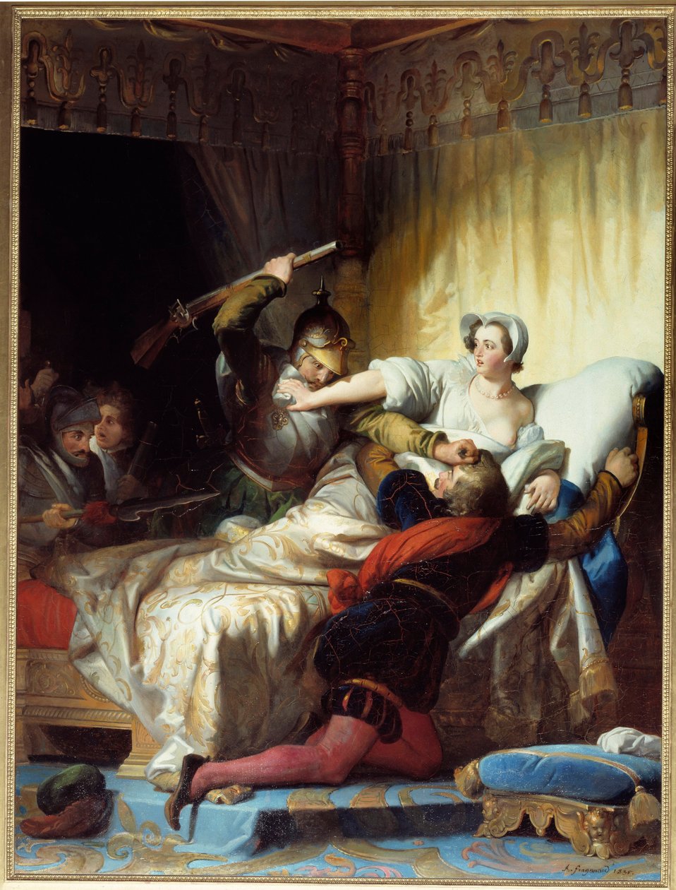 حرب الأديان: "" مشهد مذبحة القديس بارتيليمي في 24/08/1572 "لوحة إيفاريست فراغونارد (1780-1850) 1836 صن. 1،79x1،33 م بواسطة الكسندر إيفاريست فراغونارد