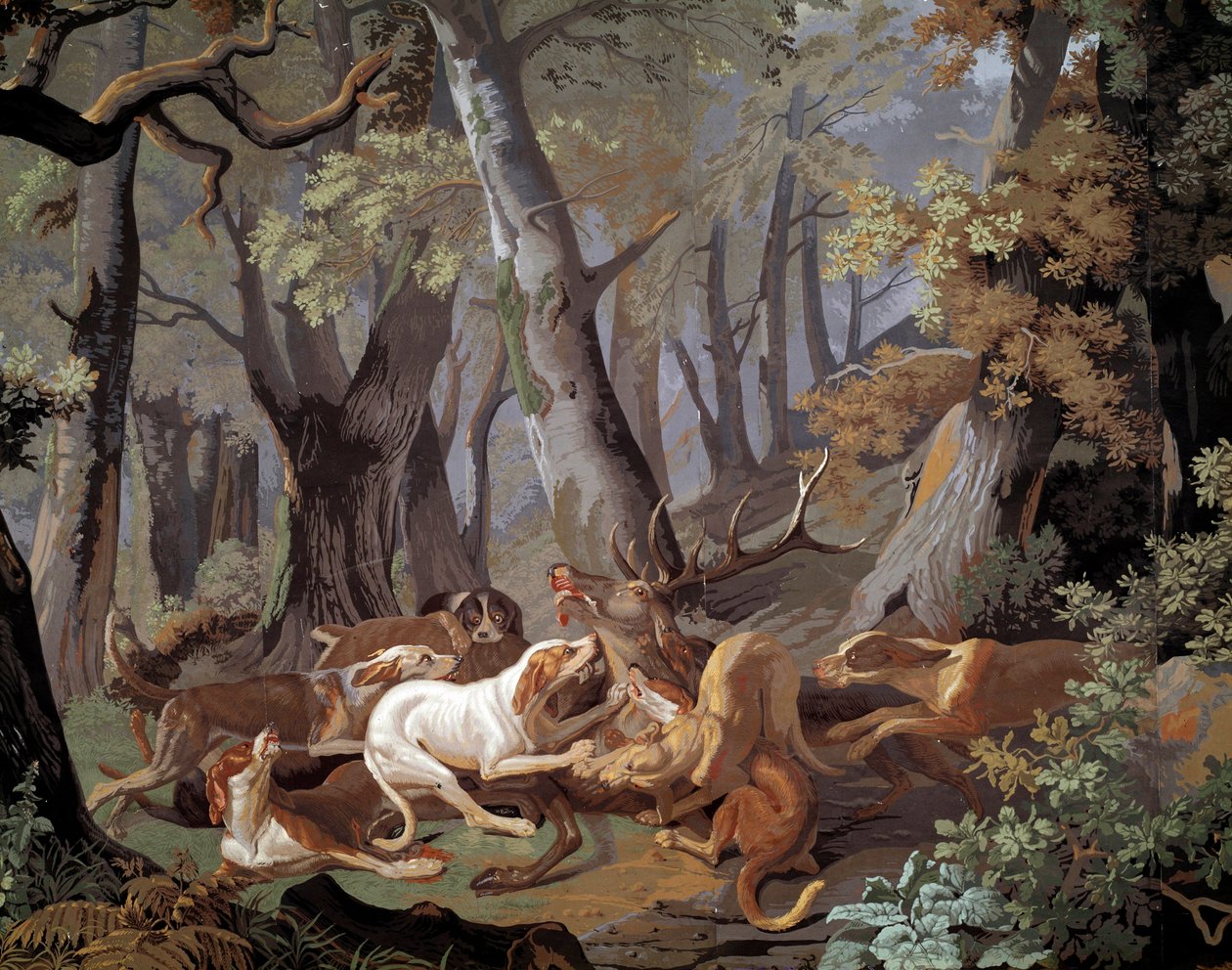 خلفية Stag Hunting Dussy بعد لوحة رسمها ألكسندر فرانسوا ديسبورتس (1661-1743). 1851. باريس ، الفنون الزخرفية بواسطة الكسندر فرانسوا ديسبورتس