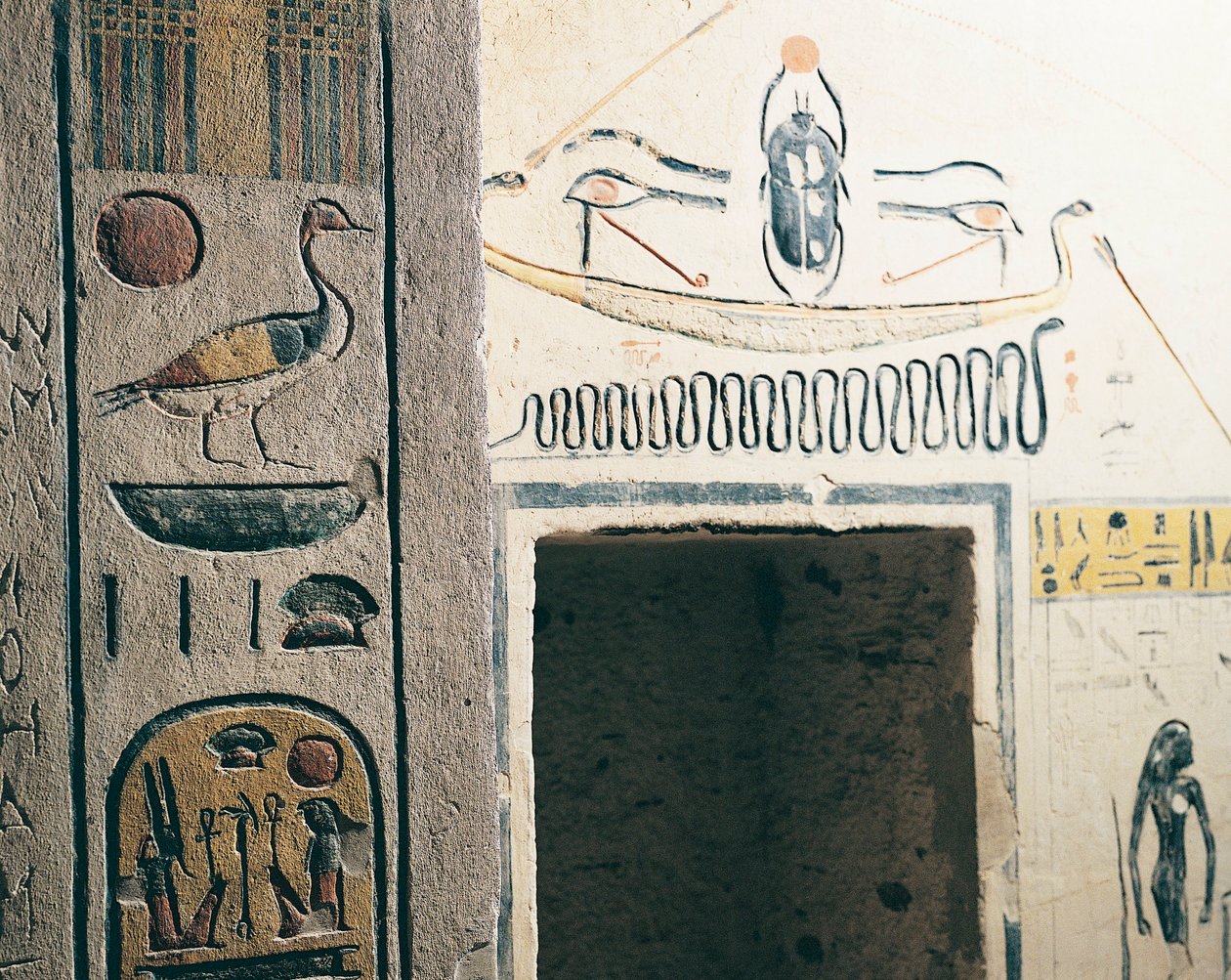 مصر ، طيبة القديمة ، الأقصر ، وادي الملوك ، مقبرة رمسيس التاسع ، تفاصيل المرور بواسطة الكسندر جبرائيل (بعد) ديكامبس