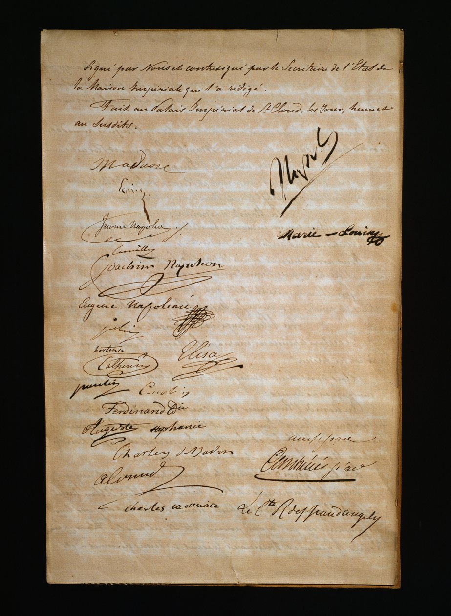 Final page of the marriage certificate between Marie Louise of Austria or Maria Luigia of Parma (1791-1847) and Napoleon Bonaparte (1769-1821) بواسطة الكسندر جبرائيل (بعد) ديكامبس