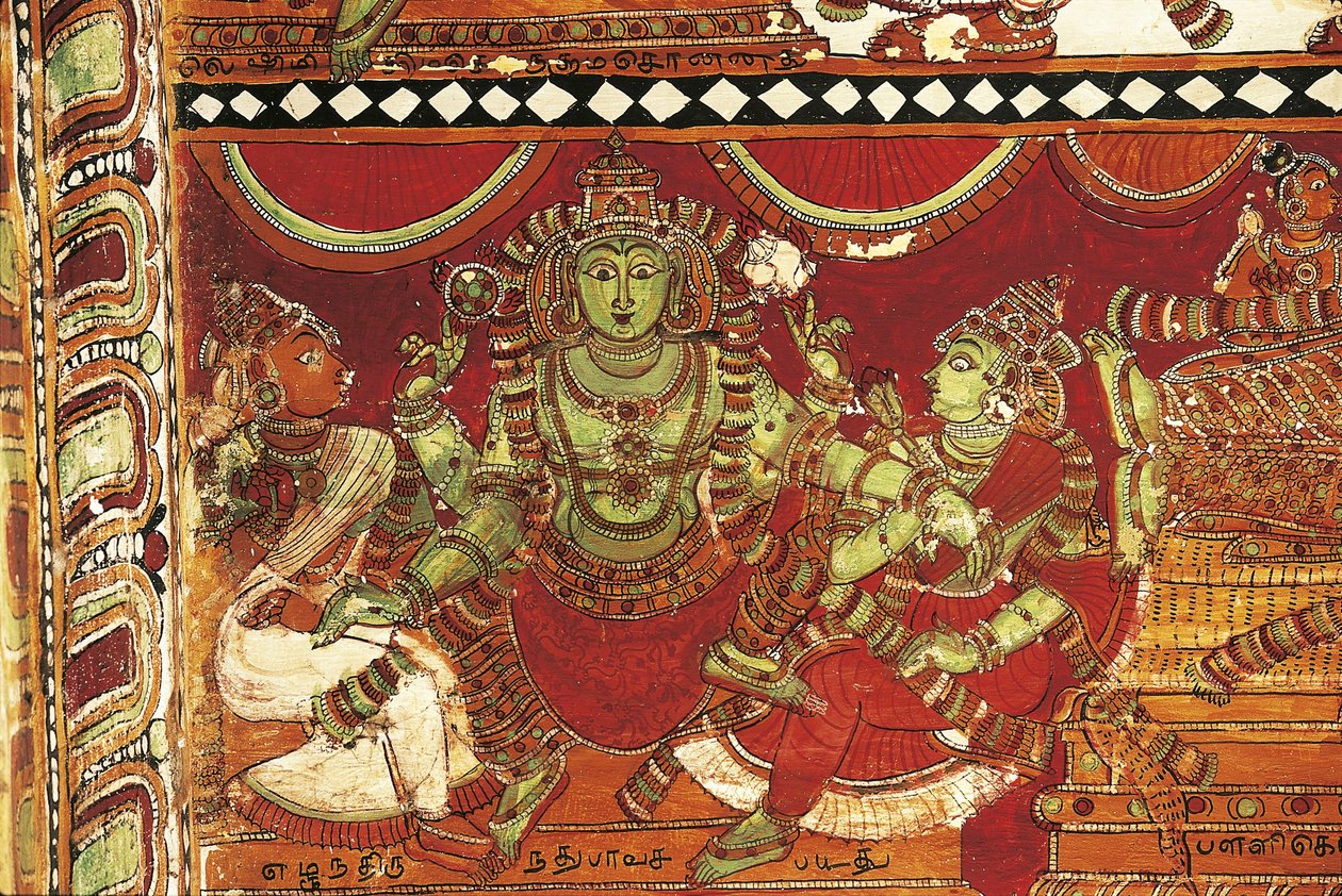 Visnu, detail from frescoes depicting life of Shiva in shrine for Parvati, Nataraya temple, Chidambaram, Tamil Nadu, India, 5th century بواسطة الكسندر جبرائيل (بعد) ديكامبس