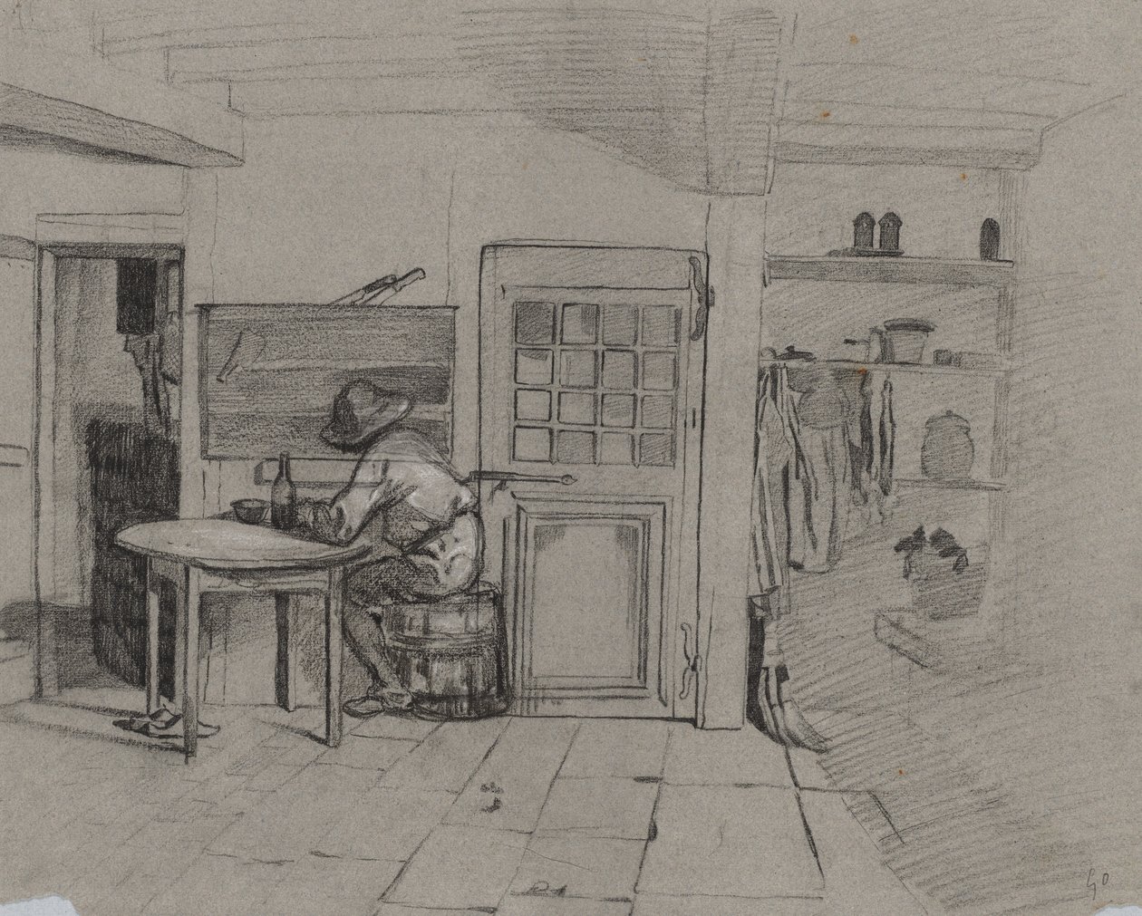 منزل مزرعة مع صبي على طاولة ، ج. 1846. بواسطة الكسندر جابرييل ديكامبس