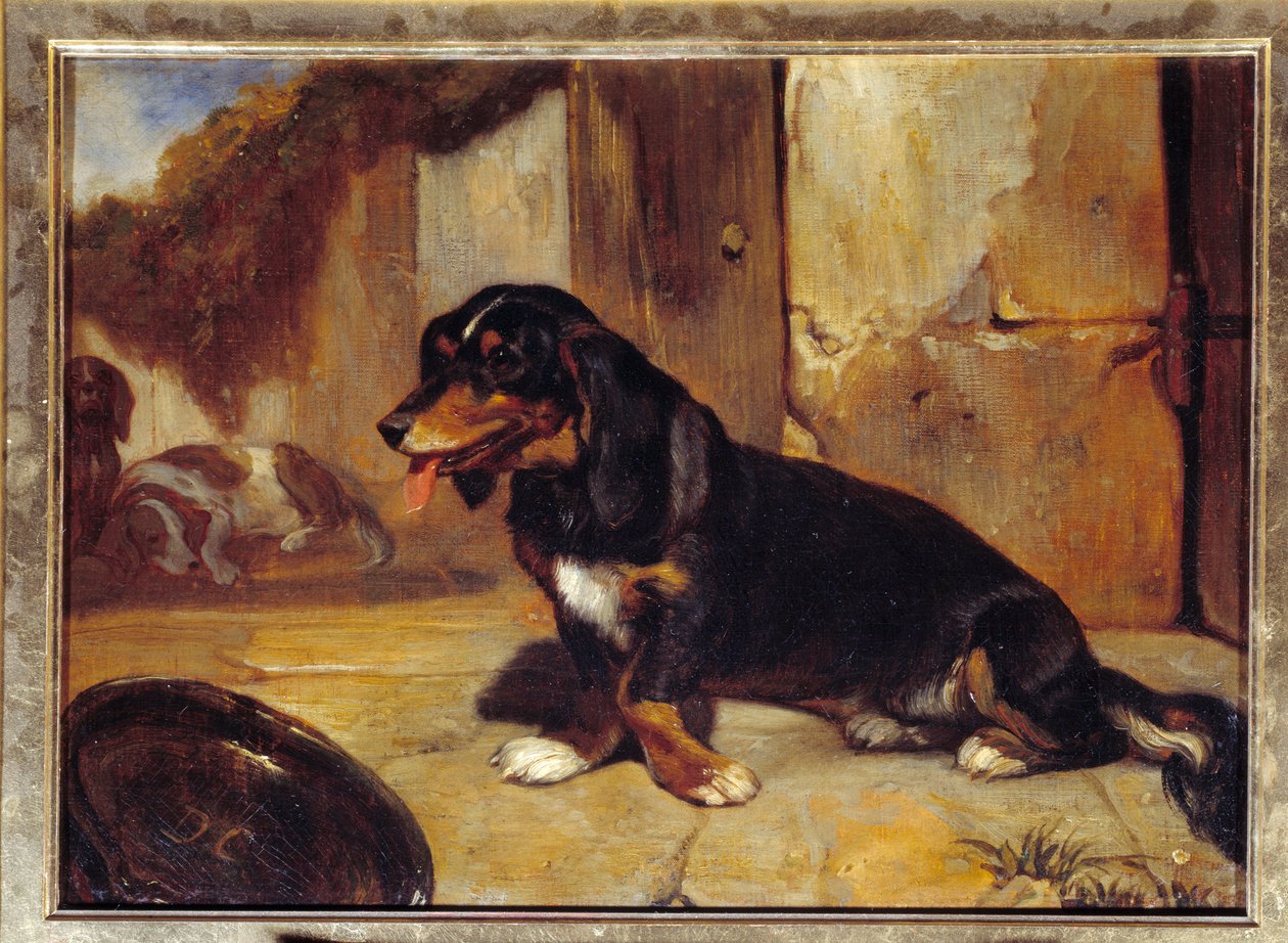 كلب الباسط "" كلاب الصيد عند الراحة "لوحة رسمها الكسندر غابرييل ديكامبس (1803-1860) 1834 قاتمة 0.48x0.35 م باريس ، متحف اللوفر بواسطة الكسندر جابرييل ديكامبس