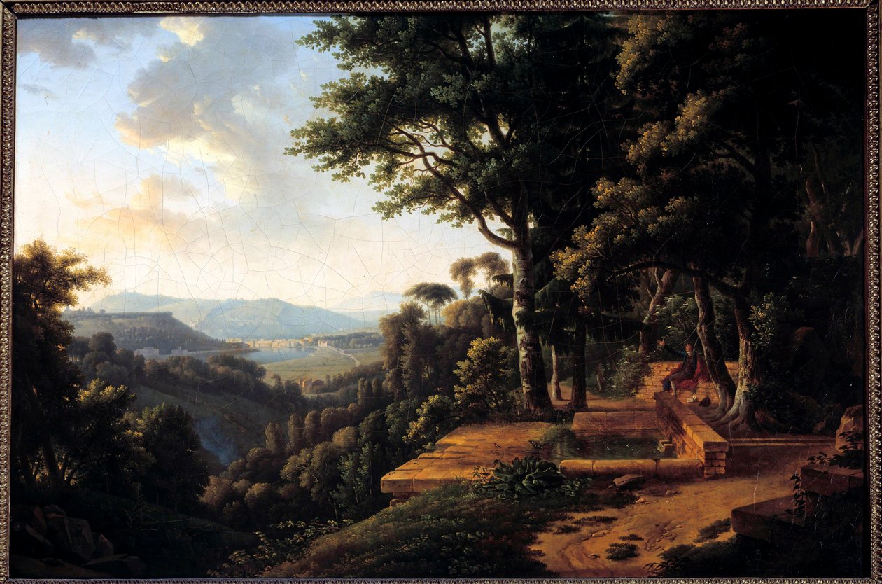 الفيلسوف جان جاك روسو (1712-1778) يتأمل في عام 1770 في حديقة بارك دي لا روشيكوردون بالقرب من ليون لوحة رسمها الكسندر هياسنت دونوي (1757-1841) باريس ، متحف مارموتان في القرن الثامن عشر بواسطة الكسندر هياسنتي دونوي