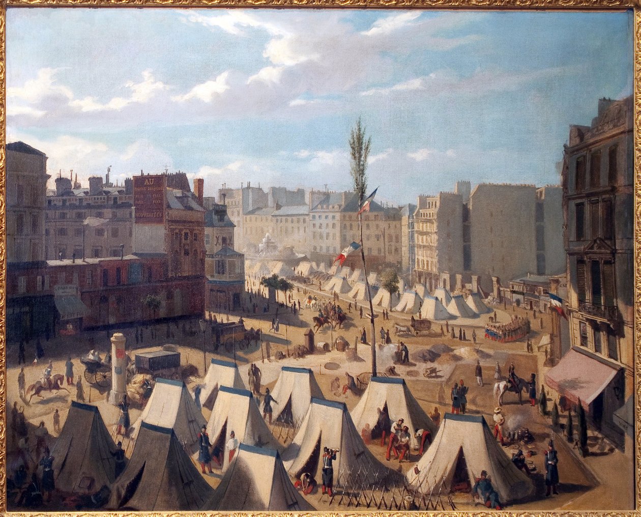 معسكر القوات ، في شارع Boulevard du Temple في باريس ، خلال أيام يونيو 1848. لوحة لجوسكوين (؟) ، زيت على قماش ، فن فرنسي بواسطة الكسندر جوسكين