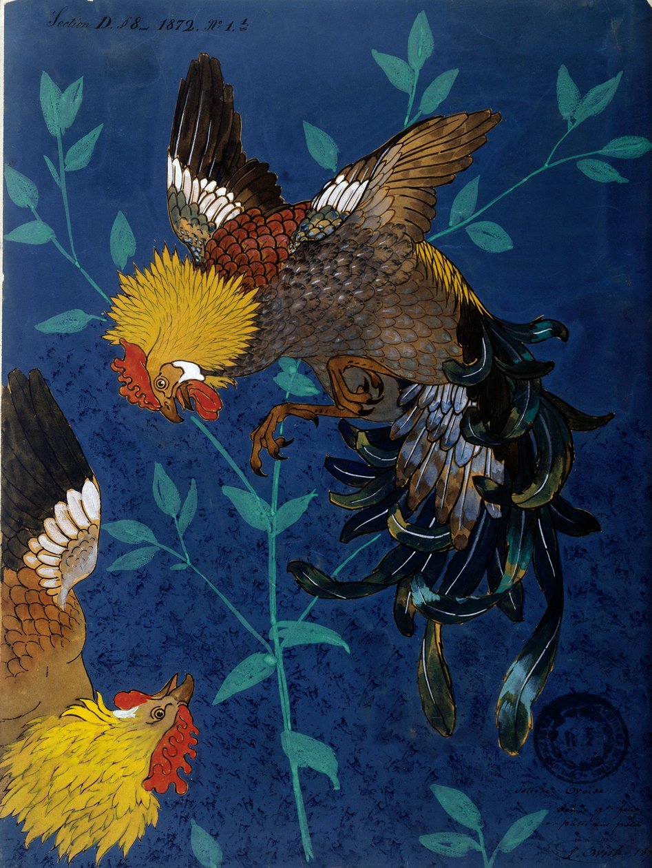 ديكور إناء يمثل نوعا من الديك. رسم بول الكسندر (بول الكسندر) أفيس (1824-1886) بواسطة الكسندر بول افيس