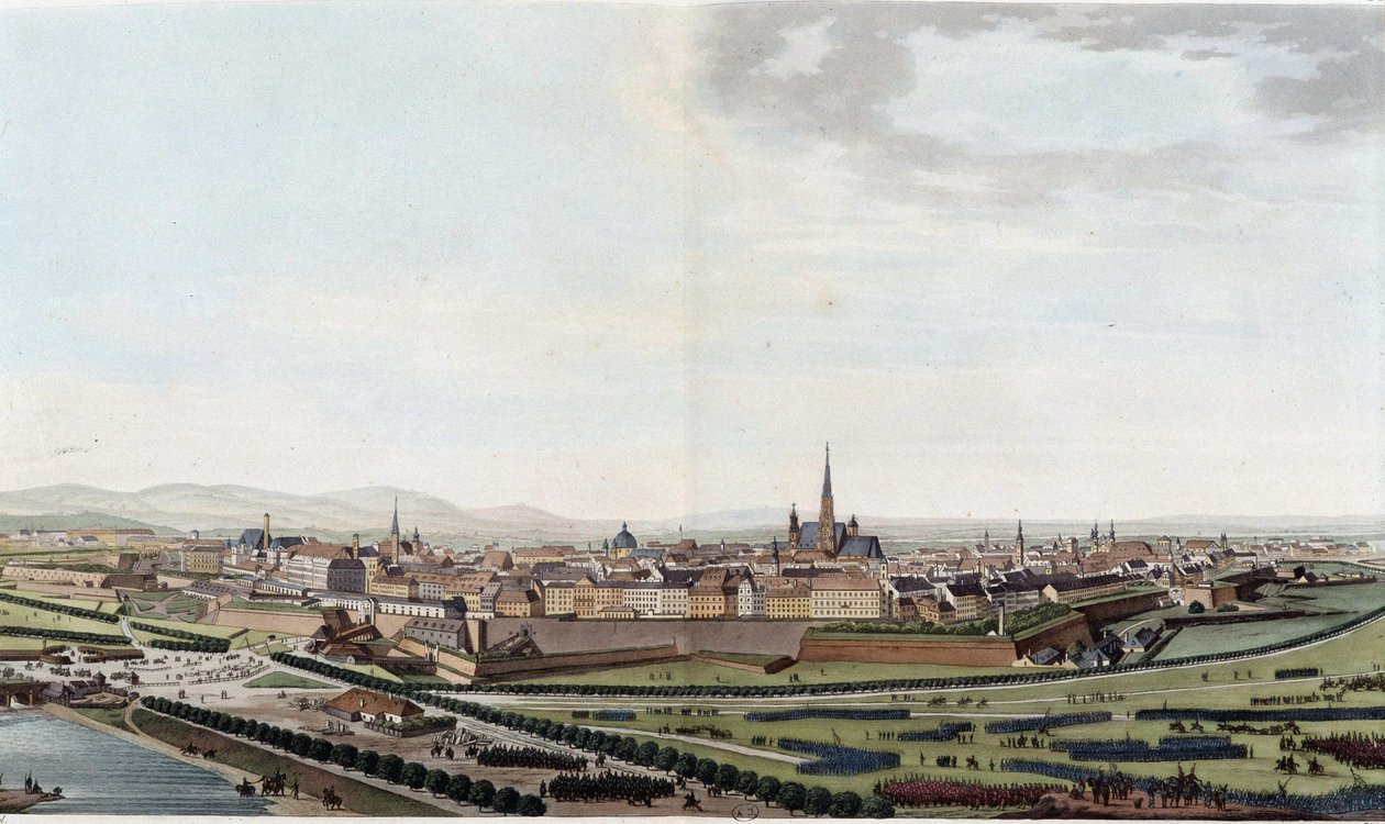 منظر عام لفيينا مأخوذ من كنيسة سانت تشارلز - في "" رحلة رائعة في النمسا par le Comte Alexandre de Laborde "، باريس ، محرر. ديدوت الأكبر بواسطة الكسندر دي لابورد