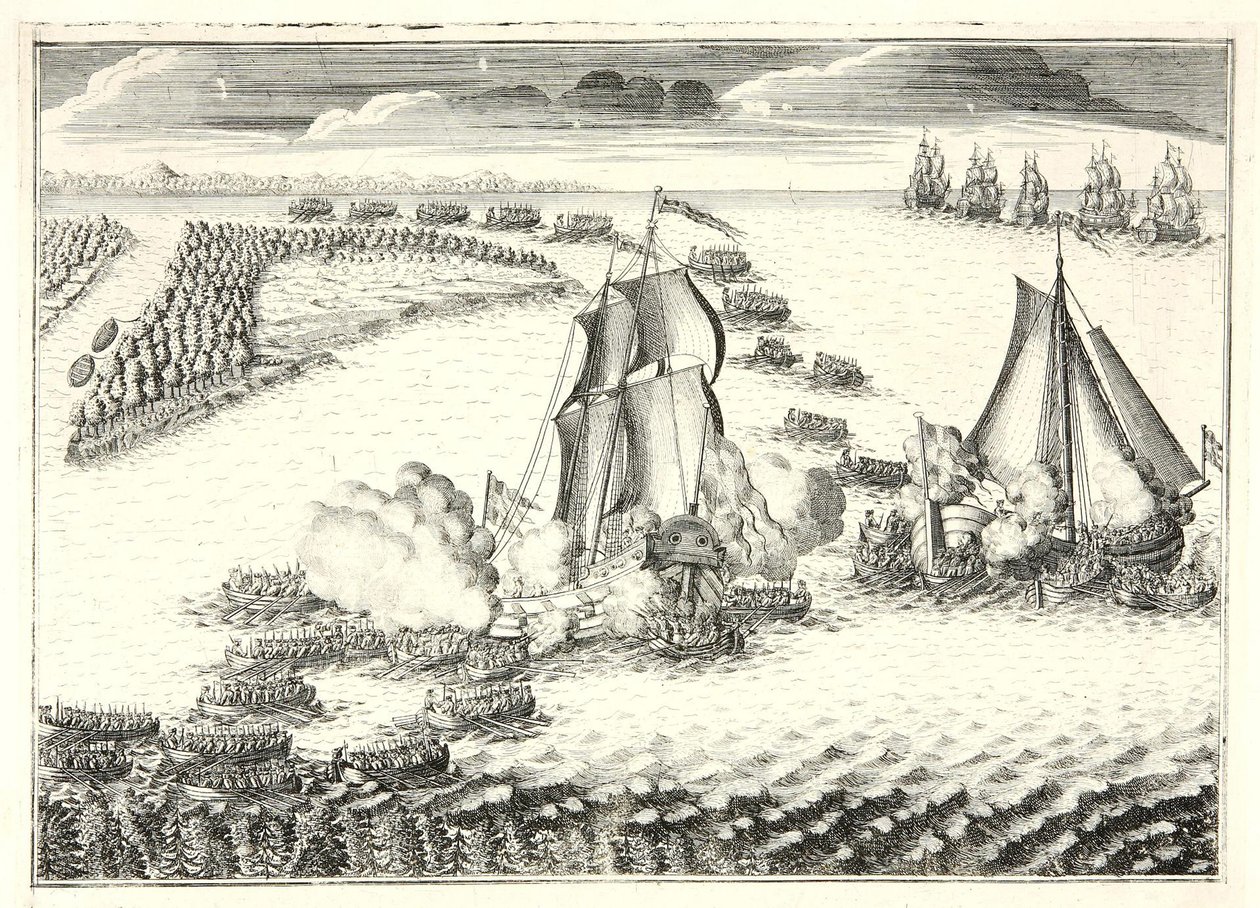المعركة عند مصب نيفا في 18 مايو 1703 ، 1720s بواسطة أليكسي فيودوروفيتش زوبوف