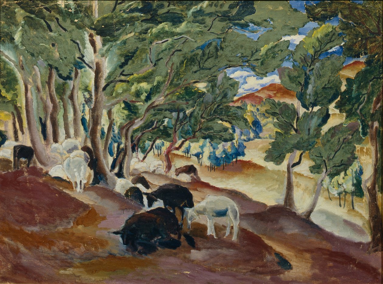 Korolkovskiye Dachas. الأغنام على حافة الغابة ، 1918 بواسطة أليكسي إيليتش كرافشينكو