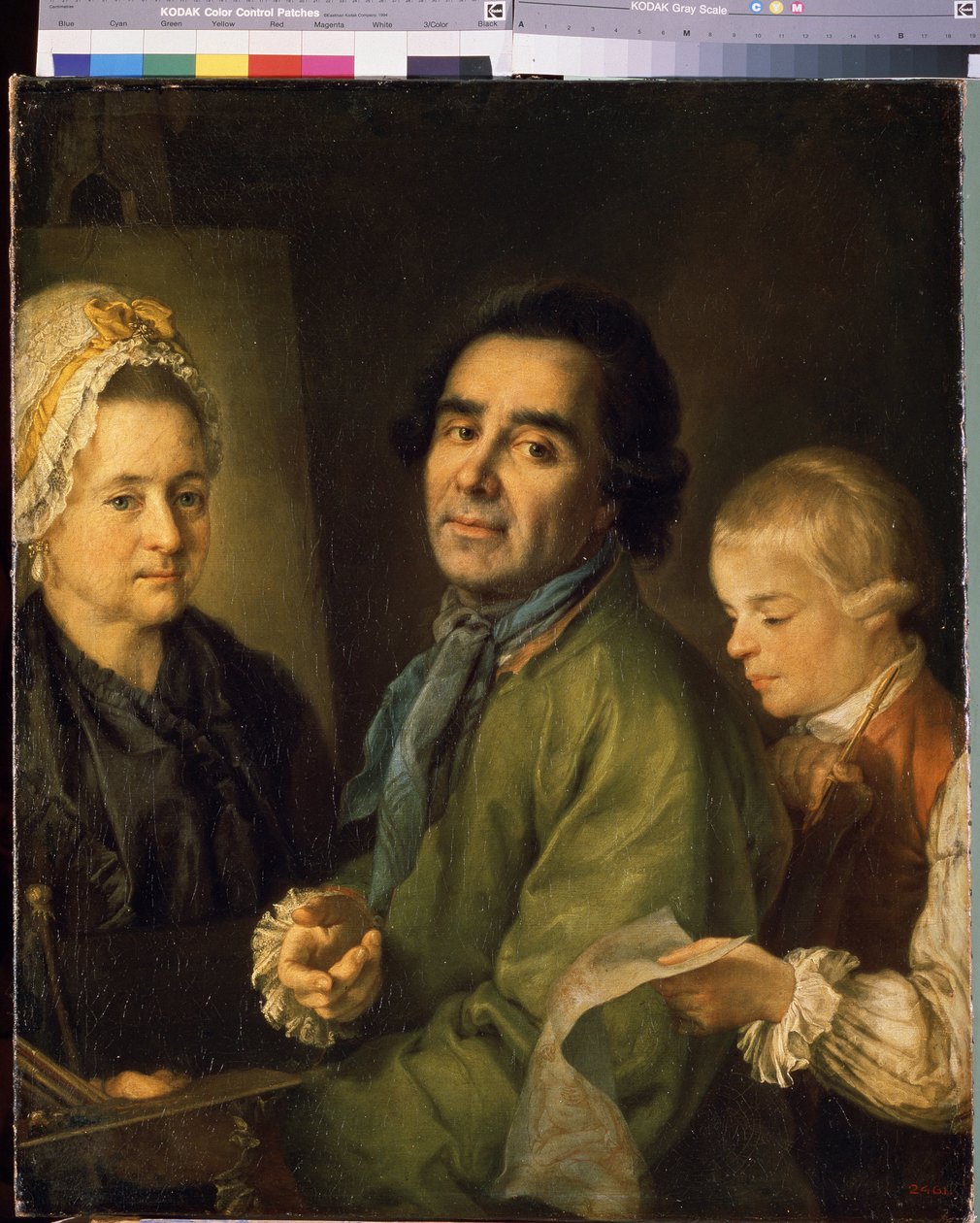 صورة للفنان أليكسي أنتروبوف (1716-1795) مع ابنه (صورة للفنان أليكسي أنتروبوف مع ابنه). لوحة لبترو سيميونوفيتش دروزدين (1745-1805) ، زيت على قماش بواسطة أليكسي بتروفيتش أنتروبوف