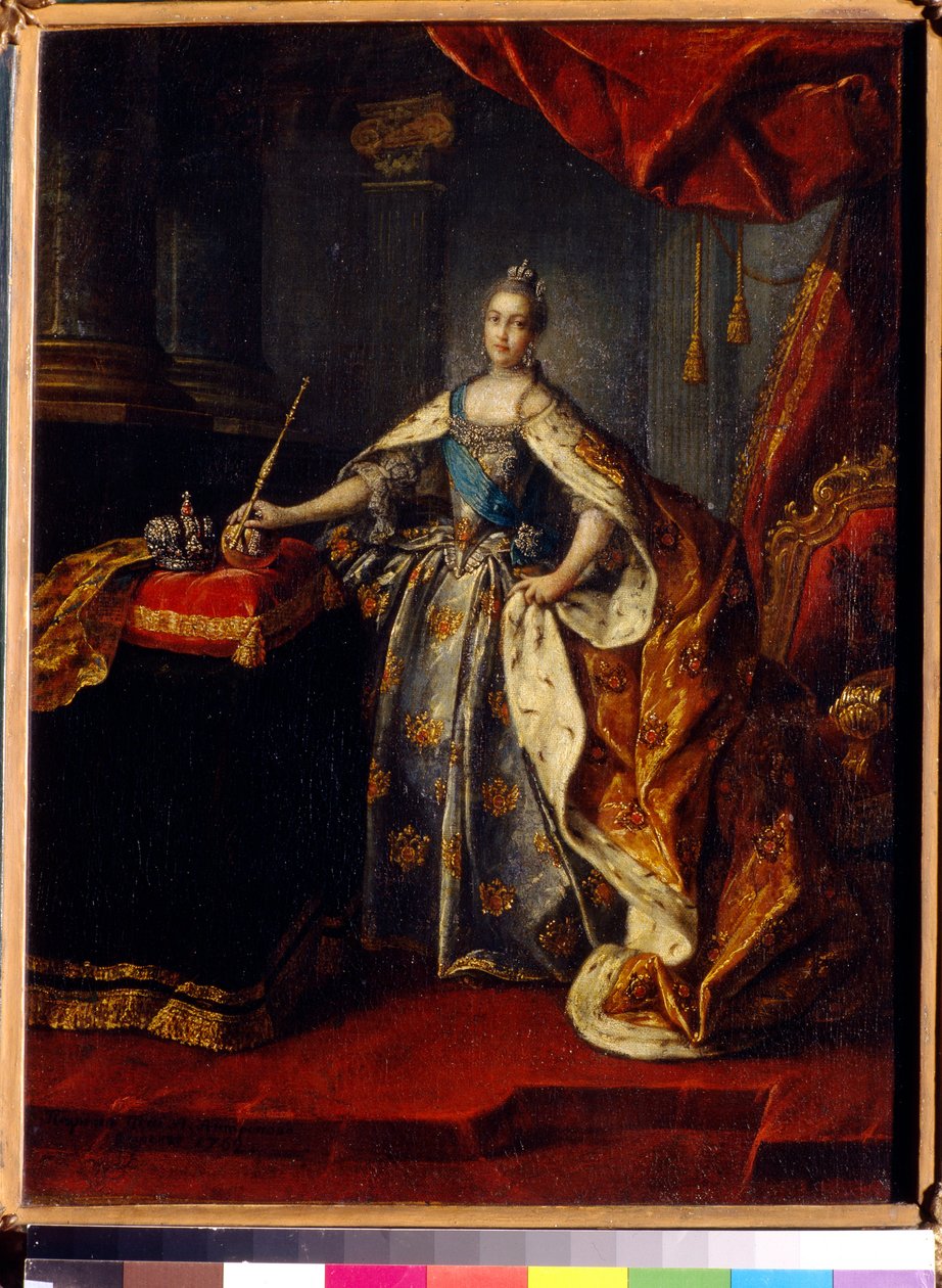 صورة الإمبراطورة كاثرين الثانية (1729-1796) لروسيا. لوحة أليكسي بتروفيتش أنتروبوف (1716-1795) ، زيت على قماش بواسطة أليكسي بتروفيتش أنتروبوف