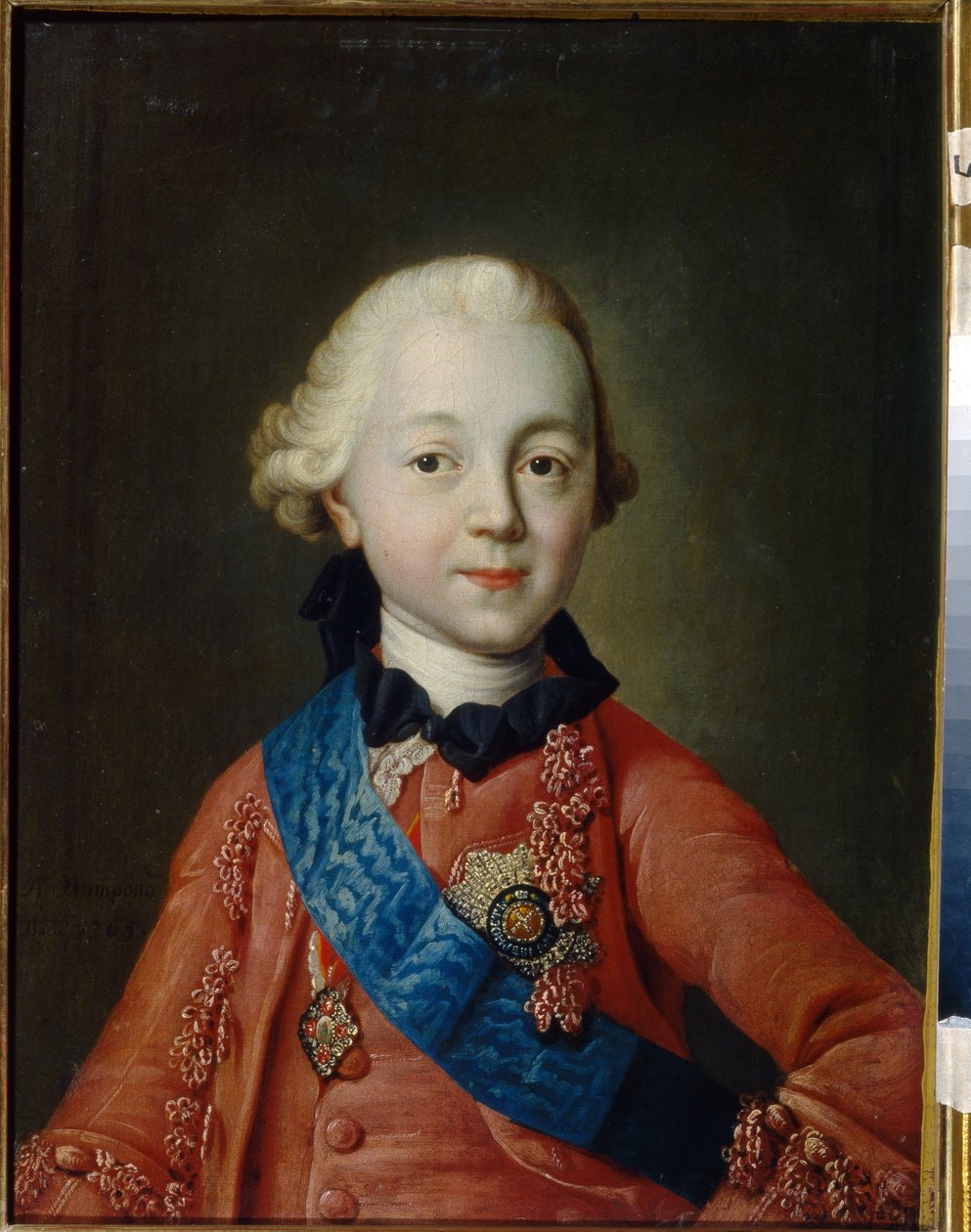 صورة للدوق الأكبر بافل بتروفيتش رومانوف (1754-1801) عندما كان طفلاً. سيصبح قيصر روسيا تحت اسم بول الأول. (صورة الدوق الأكبر بافيل بتروفيتش عندما كان طفلاً). رسم أليكسي بتروفيتش أنتروبوف (1716-1795) بواسطة أليكسي بتروفيتش أنتروبوف