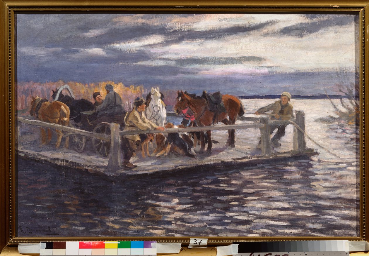 Un vat (A Ferry) - رسم أليكسي ستيبانوفيتش ستيبانوف (1858-1923) ، زيت على قماش ، حوالي عام 1900 - الفن الروسي ، أوائل القرن العشرين - متحف الدولة في الهواء الطلق روستوف كرملين ، روستوف (روسيا) بواسطة أليكسي ستيبانوفيتش ستيبانوف