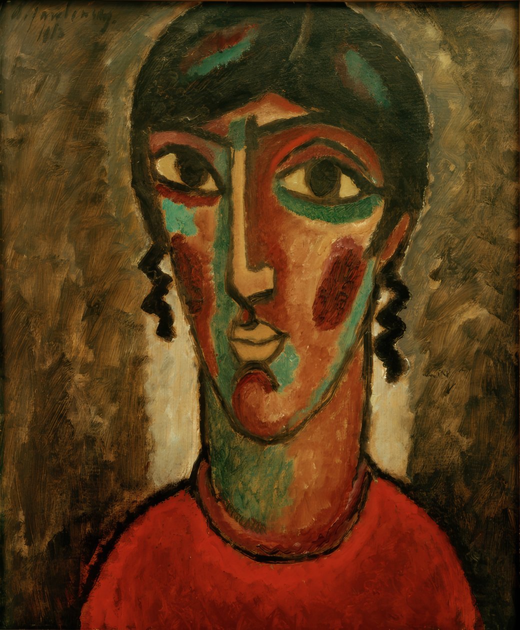 إسباني، (، رأس المرأة، بالمقابلة، الخلفية الرمادية) بواسطة Alexej von Jawlensky