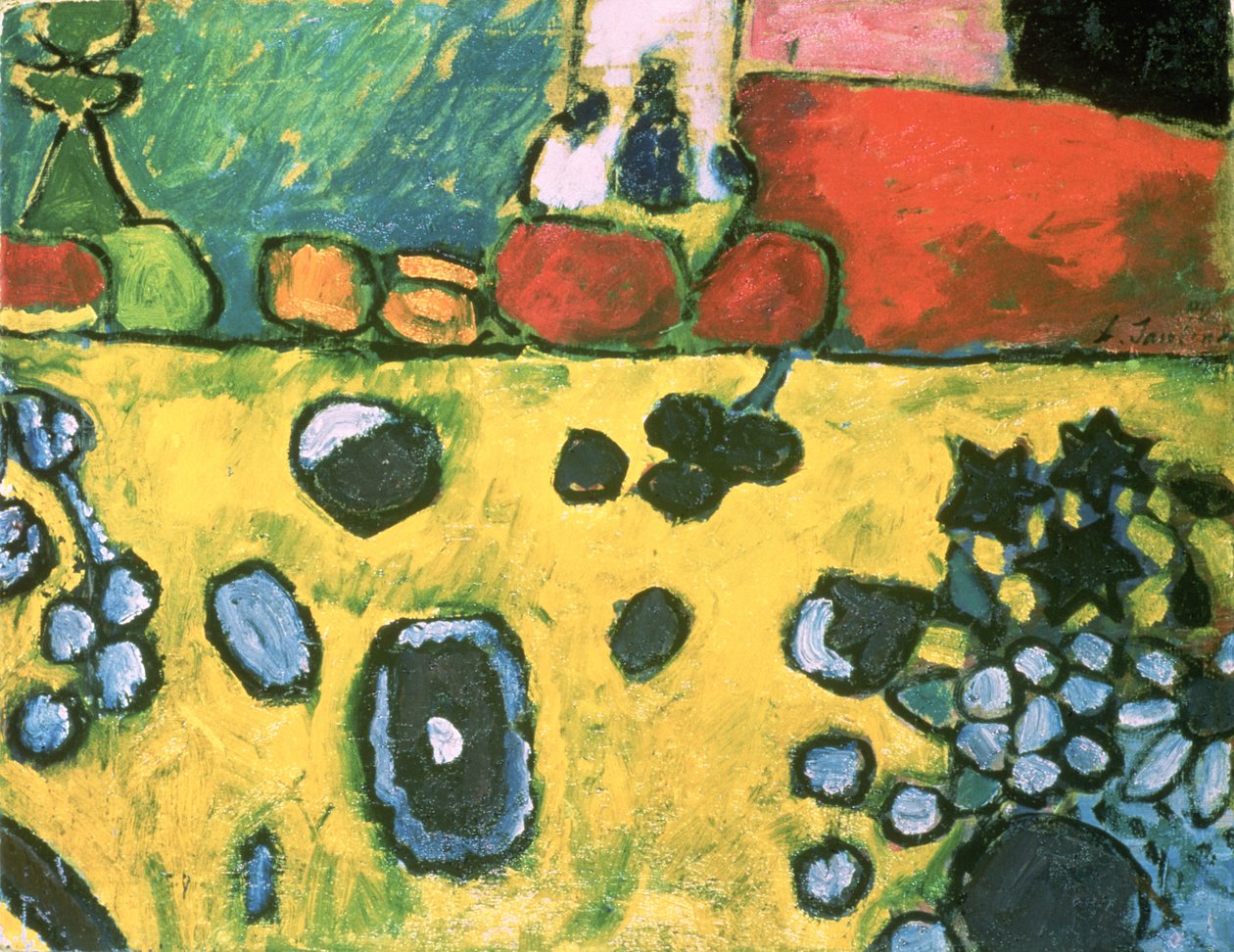 لا تزال الحياة مع مفرش مائدة ملون ، 1909 بواسطة Alexej von Jawlensky