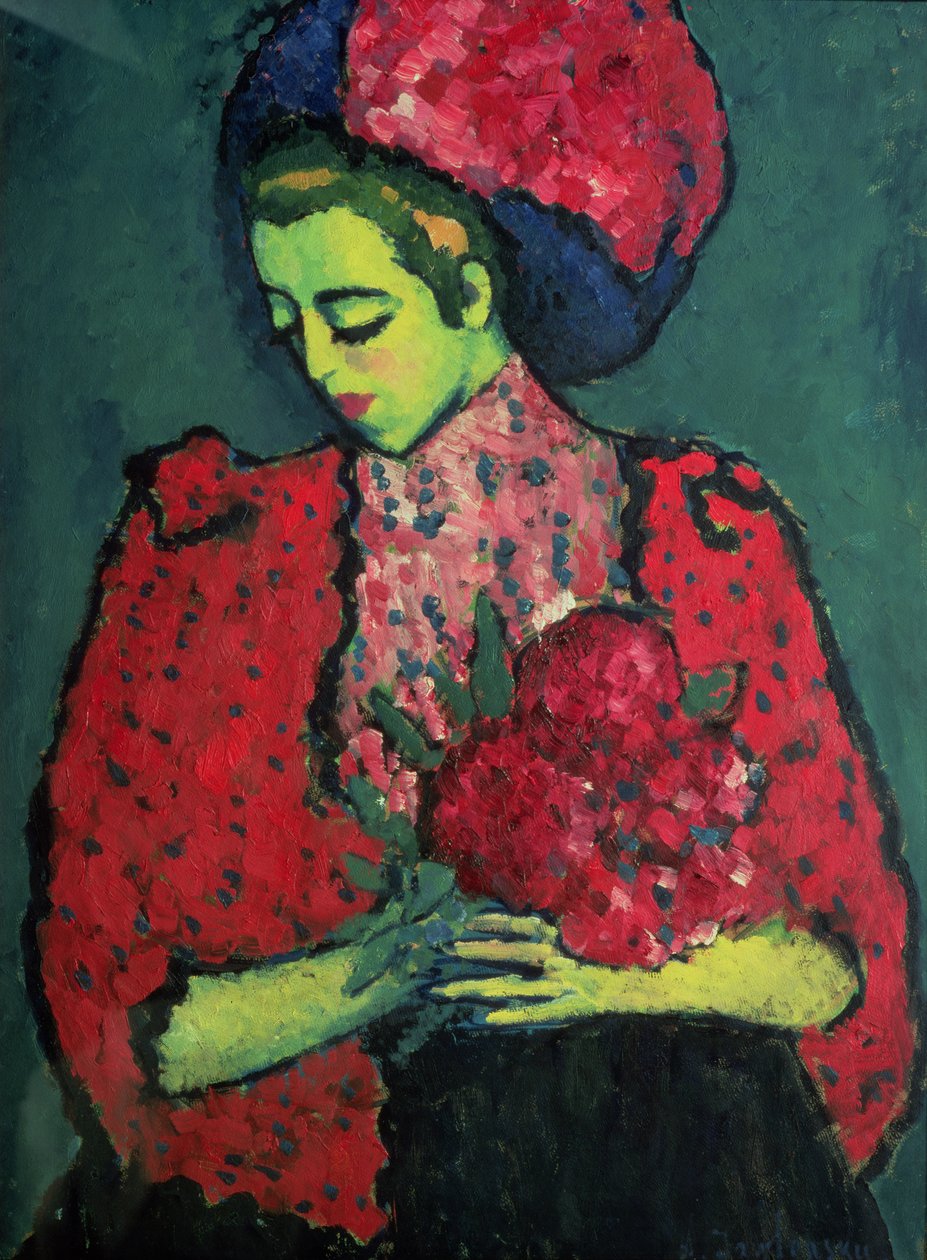 فتاة صغيرة مع الفاوانيا ، 1909 بواسطة Alexej von Jawlensky