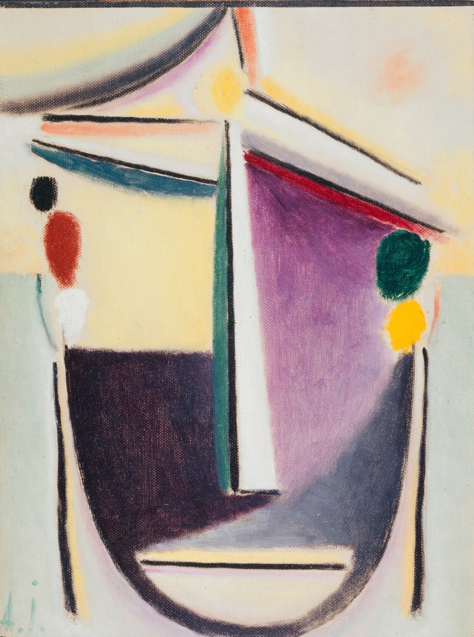 رأس الملخص: أسود - أصفر - أرجواني ، 1922 (زيت على ورق مقوى) بواسطة Alexej von Jawlensky