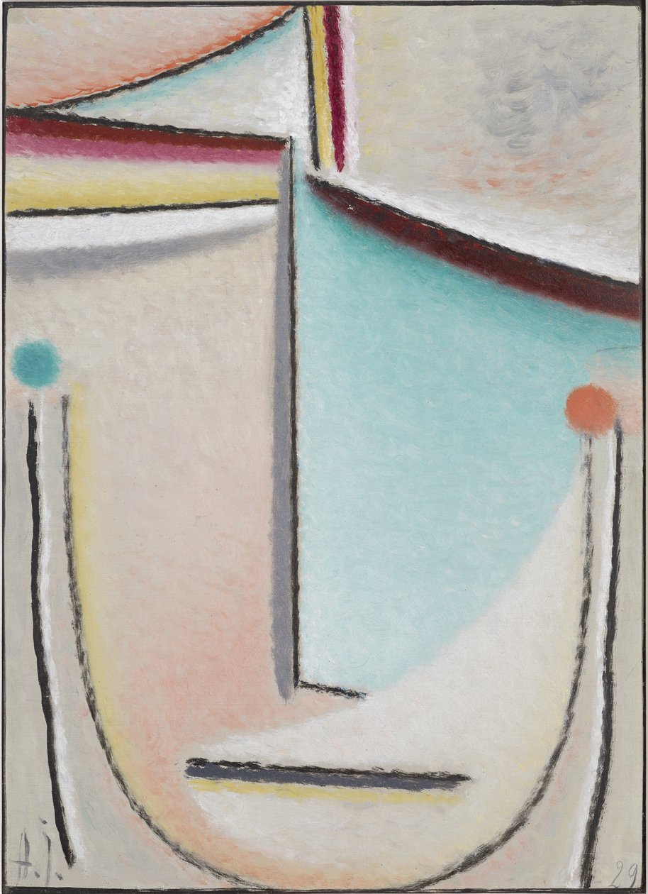 رأس الملخص: وردي فاتح أزرق ، 1929 (زيت على الكرتون) بواسطة Alexej von Jawlensky