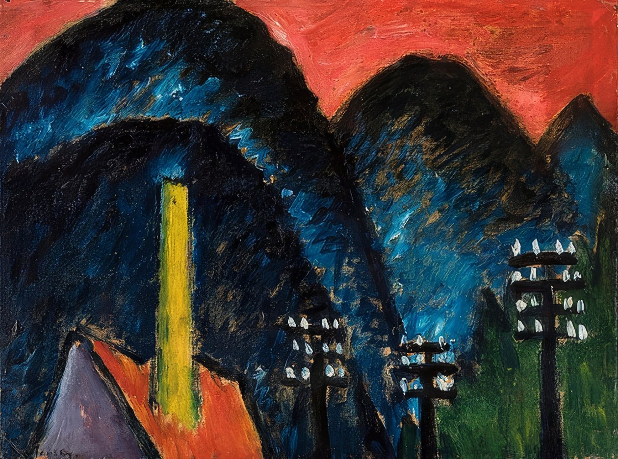 الجبال الزرقاء (منظر طبيعي مع مدخنة صفراء). 1912 بواسطة Alexej von Jawlensky