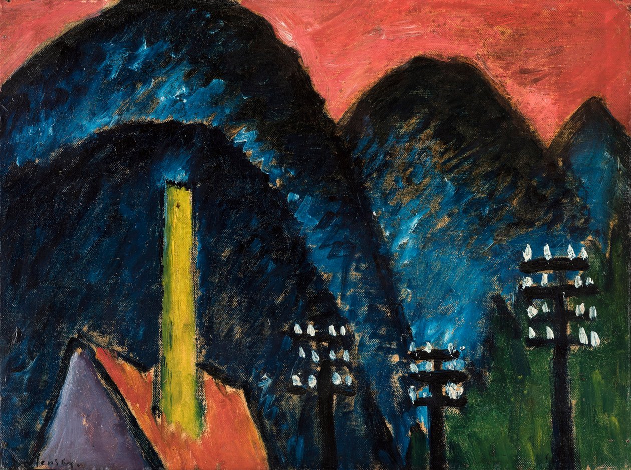 منظر الجبال الزرقاء مع المدخنة الصفراء ، 1912. بواسطة Alexej von Jawlensky