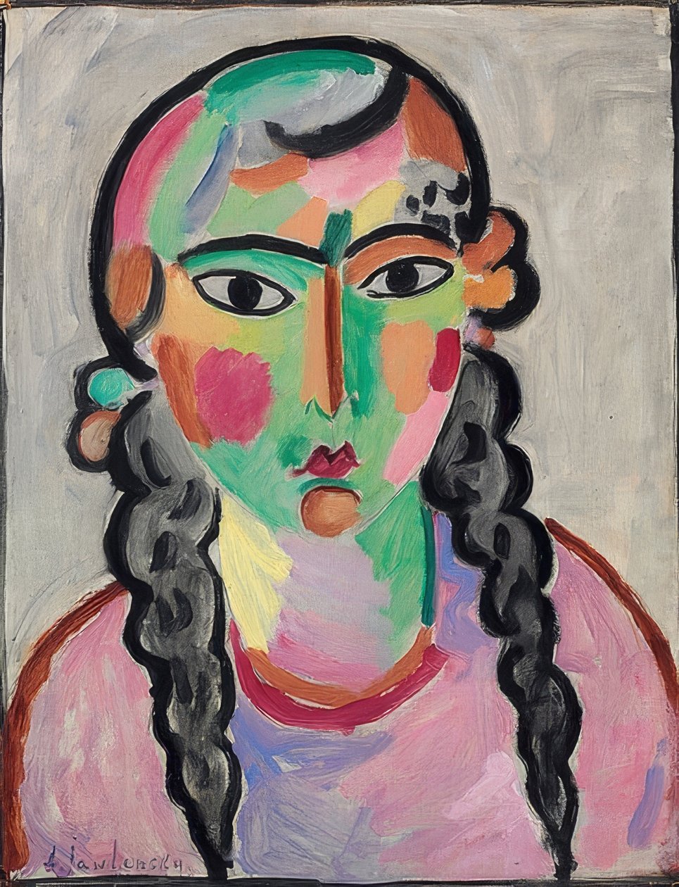 الفتاة الشاحبة ذات الضفائر الرمادية. حوالي عام 1916 بواسطة Alexej von Jawlensky
