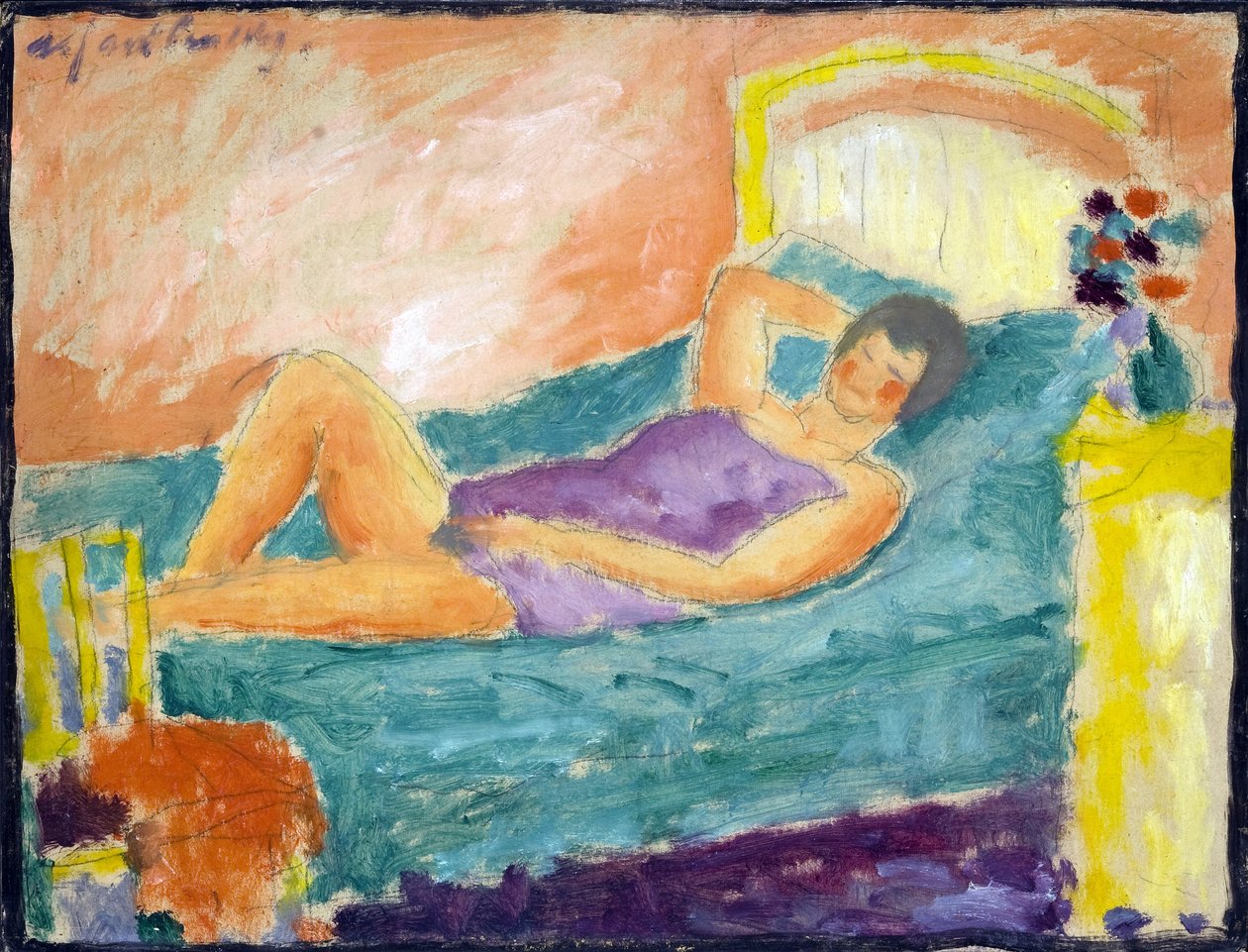 الفتاة تستلقي. (الفتاة الكاذبة). عمل Alexei von Javlensky (Alexi von Jawlensky ، Alexej von Javlenski) (1864-1941). زيت على كرتون بواسطة Alexej von Jawlensky