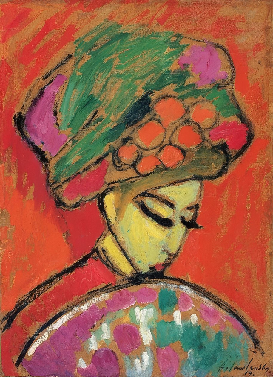 فتاة بقبعة زهرة (فتاة بعمامة). 1910 بواسطة Alexej von Jawlensky