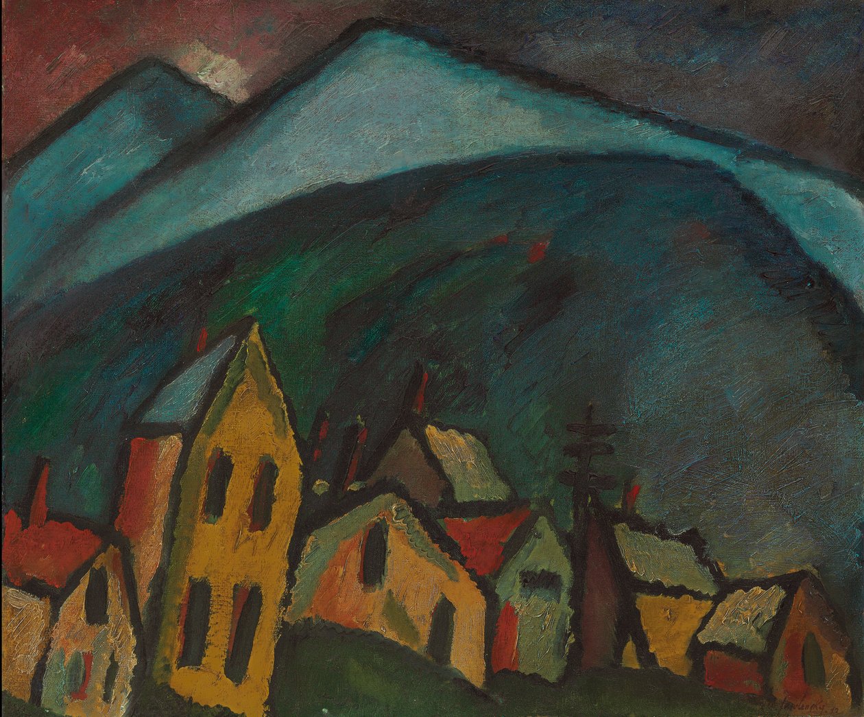 المناظر الطبيعية الجبلية مع المنازل ؛ منظر جبلي مع منازل ، 1912 بواسطة Alexej von Jawlensky
