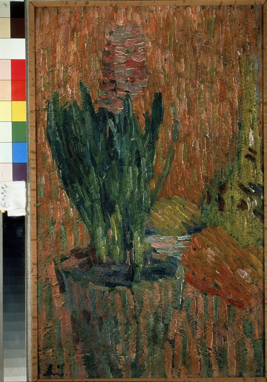 طبيعة مورت (ما زالت الحياة). زهرة بوعاء على زاوية طاولة. عمل من قبل Alexei von Javlensky (Alexi von Jawlensky ، Alexej von Javlenski) (1864-1941) ، زيت على ورق مقوى بواسطة Alexej von Jawlensky