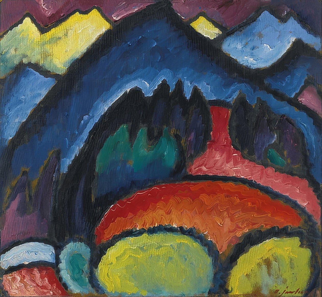 أوبرستدورف - الجبال. 1912 بواسطة Alexej von Jawlensky