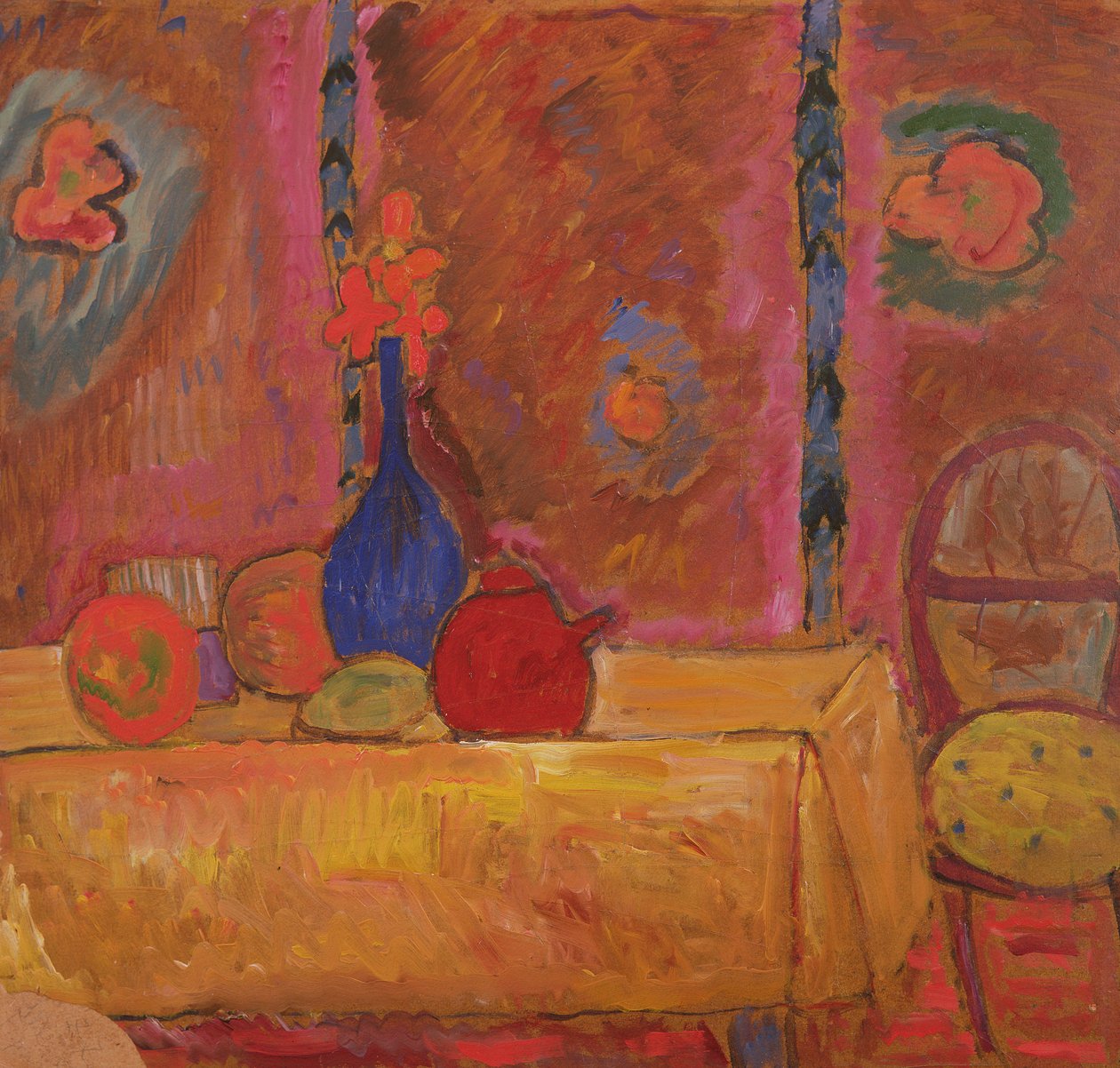 لا تزال الحياة مع إبريق ونحت على طاولة بواسطة Alexej von Jawlensky