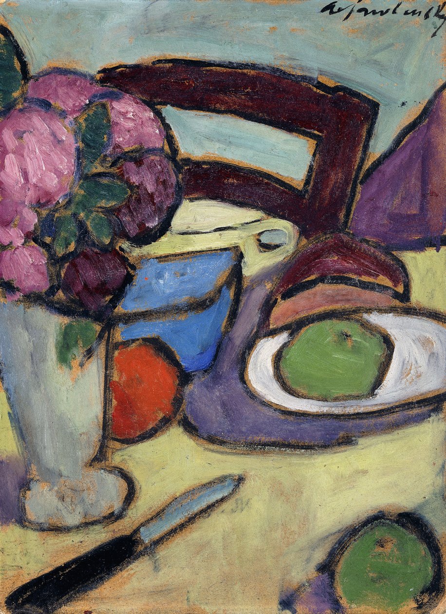 لا تزال الحياة مع كرسي وباقة. لا تزال الحياة مع الكرسي وشارع الزهور ، 1906 بواسطة Alexej von Jawlensky