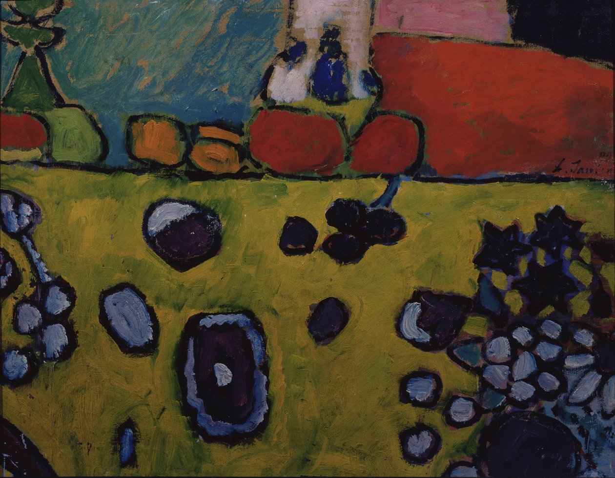 لا تزال الحياة مع مفرش مائدة ملون ، 1909 بواسطة Alexej von Jawlensky