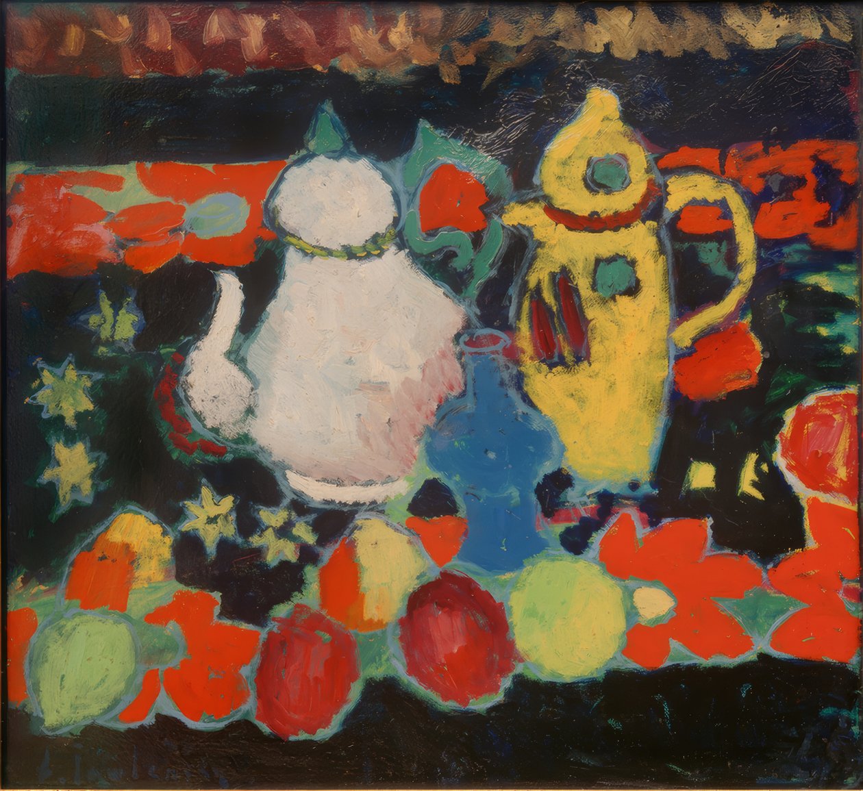 لا تزال الحياة مع إبريق أصفر وأبيض بواسطة Alexej von Jawlensky