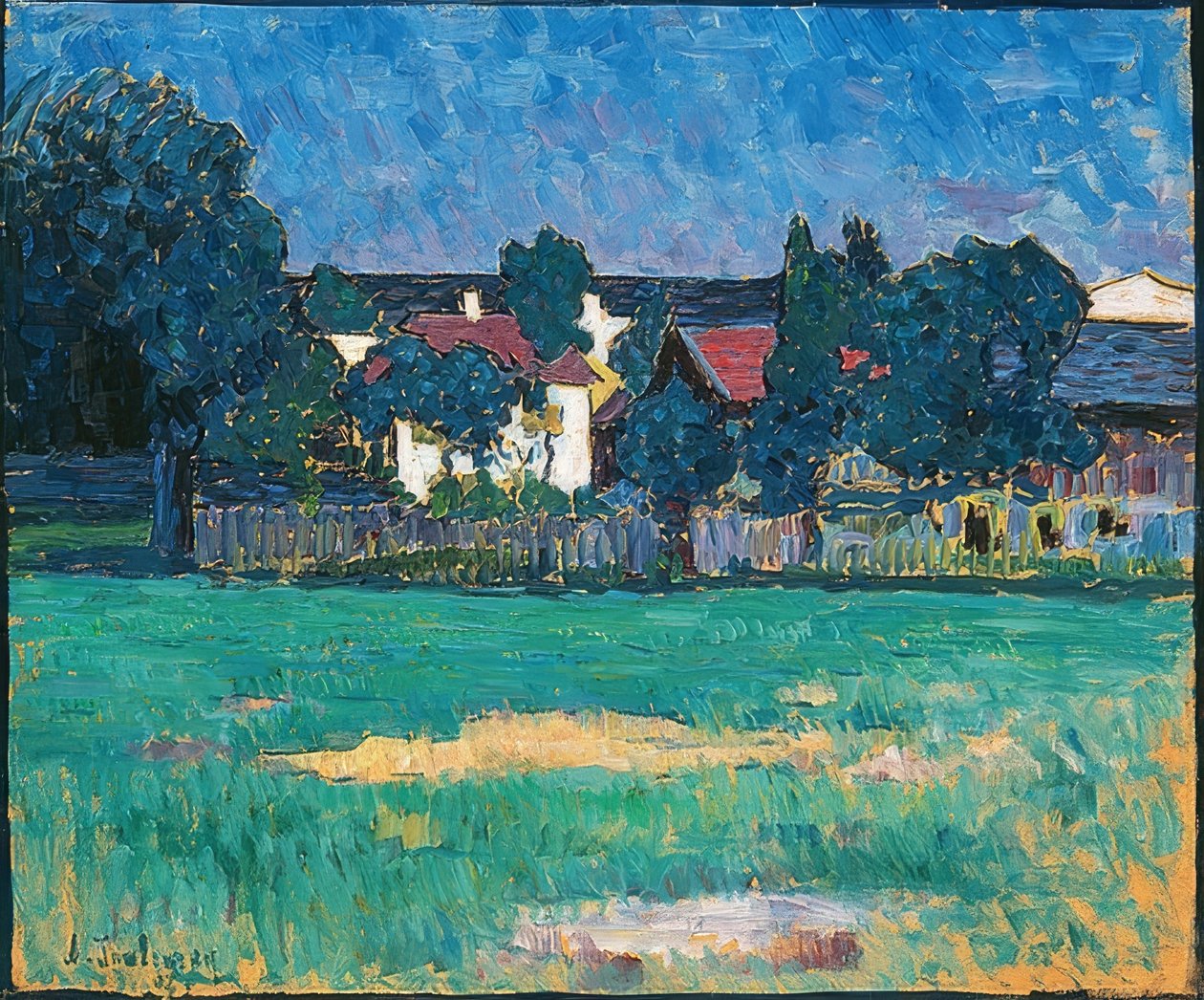 Wasserburg المناظر الطبيعية مع المنازل والمروج. 1907 بواسطة Alexej von Jawlensky