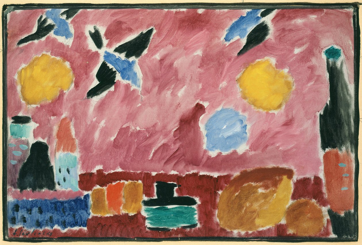 مع خلفية حمراء منقوشة ، 1915 بواسطة Alexej von Jawlensky
