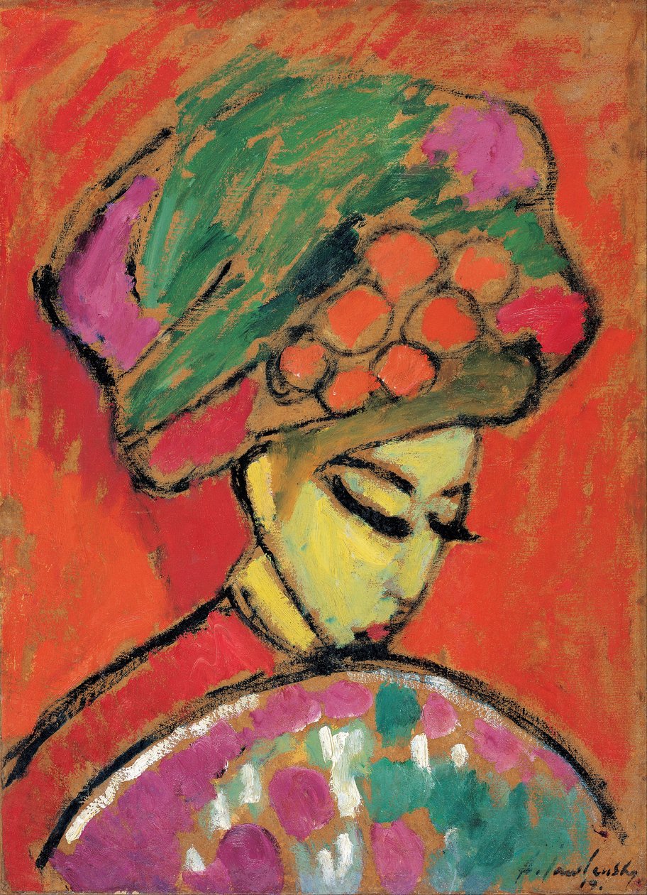 فتاة صغيرة مع قبعة مزهرة بواسطة Alexej von Jawlensky