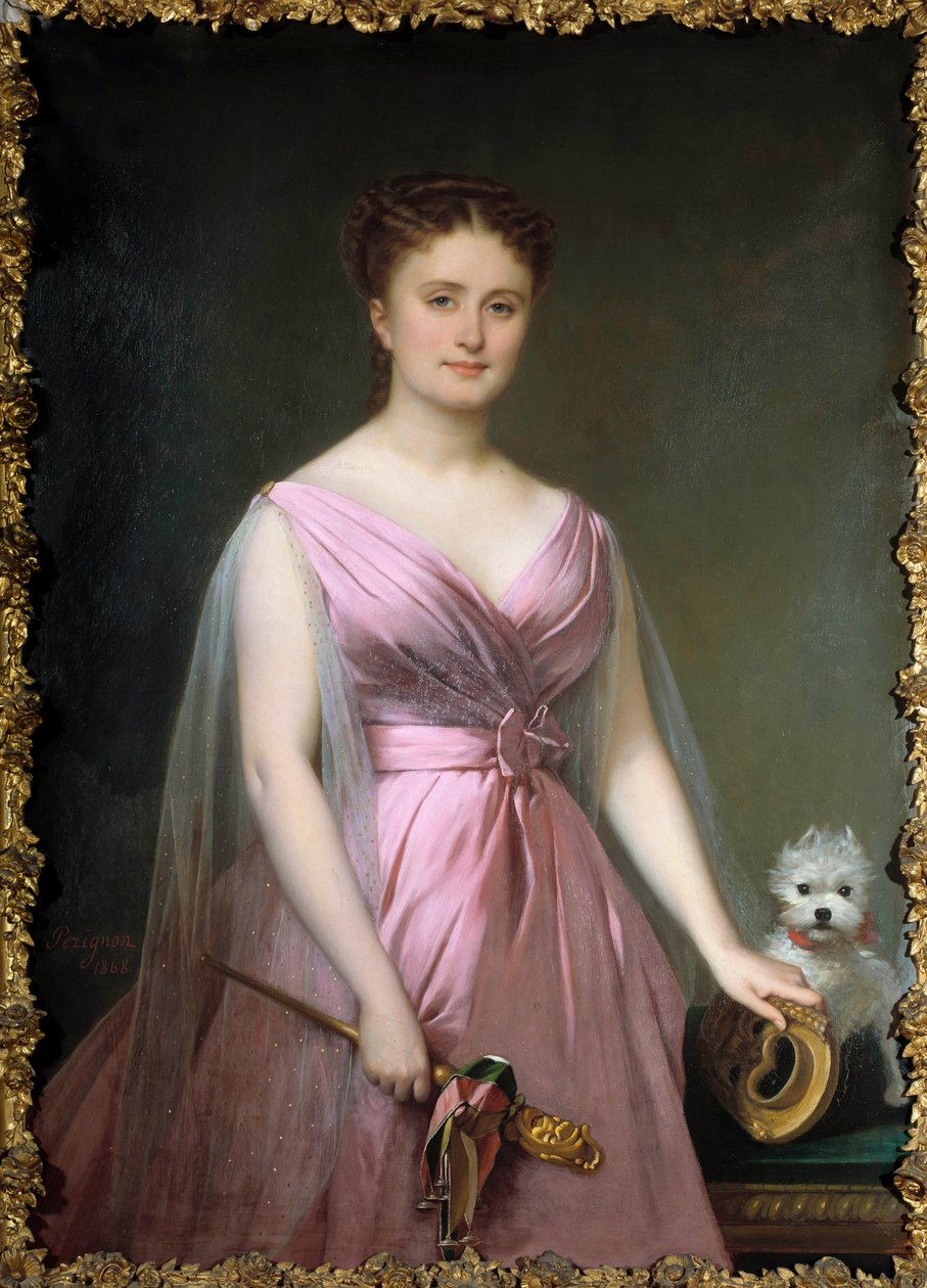 Portrait of the theatre comedian Hortense Schneider (1833-1920) in madness Painting by Alexis Nicolas Perignon the Young (1785-1864) 19th century Sun. 1,5x0,5 m Compiegne musee du chateau بواسطة الكسيس نيكولاس بيرينيون