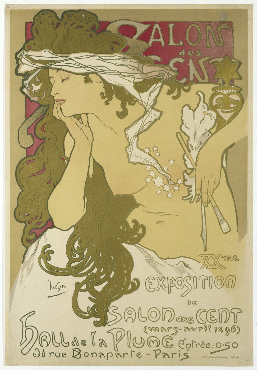 Salon des Cent ، المعرض العشرين لصالون Salon des Cent (مارس-أبريل 1896) Hall de la Plume ، 31 شارع بونابرت ، باريس. بواسطة ألفونس ماريا موتشا
