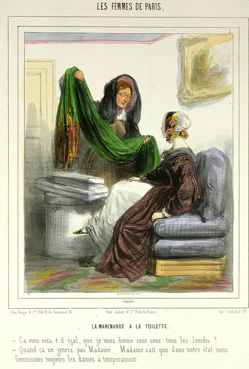 بائع القماش ، اللوحة 5 من "Les Femmes de Paris" ، 1841-42 بواسطة ألفريد أندريه جينيول