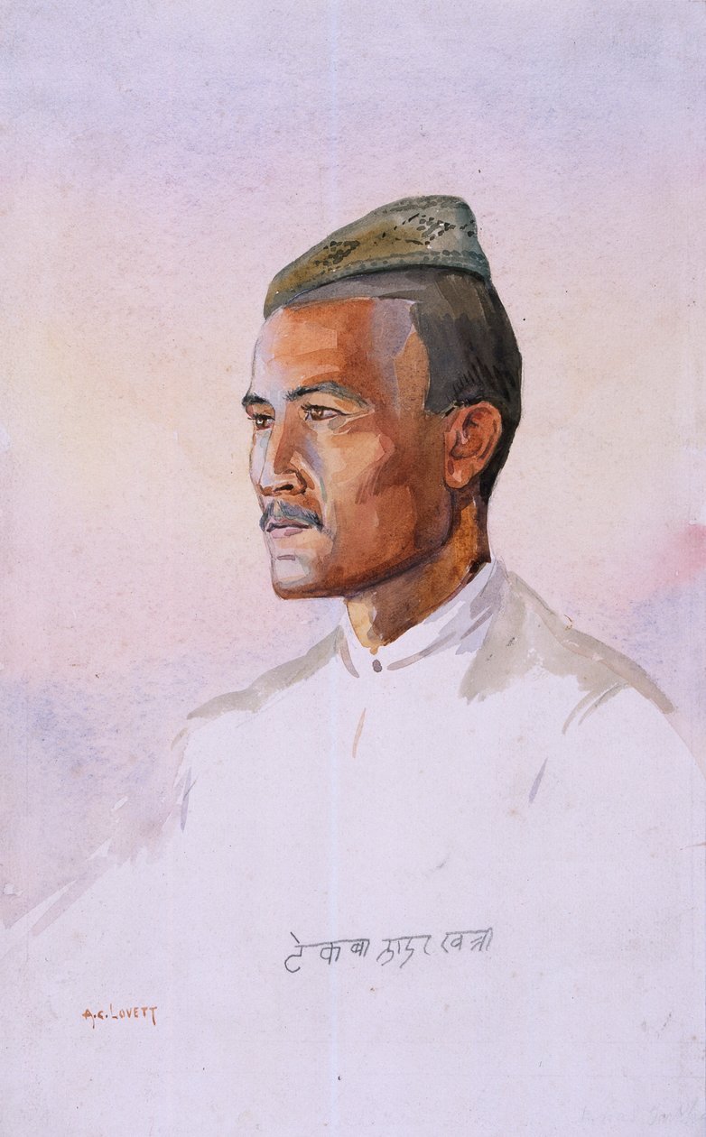 A Khas Gurkha ، من بنادق Gurkha التاسعة ، رسم توضيحي لـ "جيوش الهند" بواسطة الرائد GF MacMunn ، نُشر في عام 1911 ، 1908 بواسطة ألفريد كرودي لوفيت